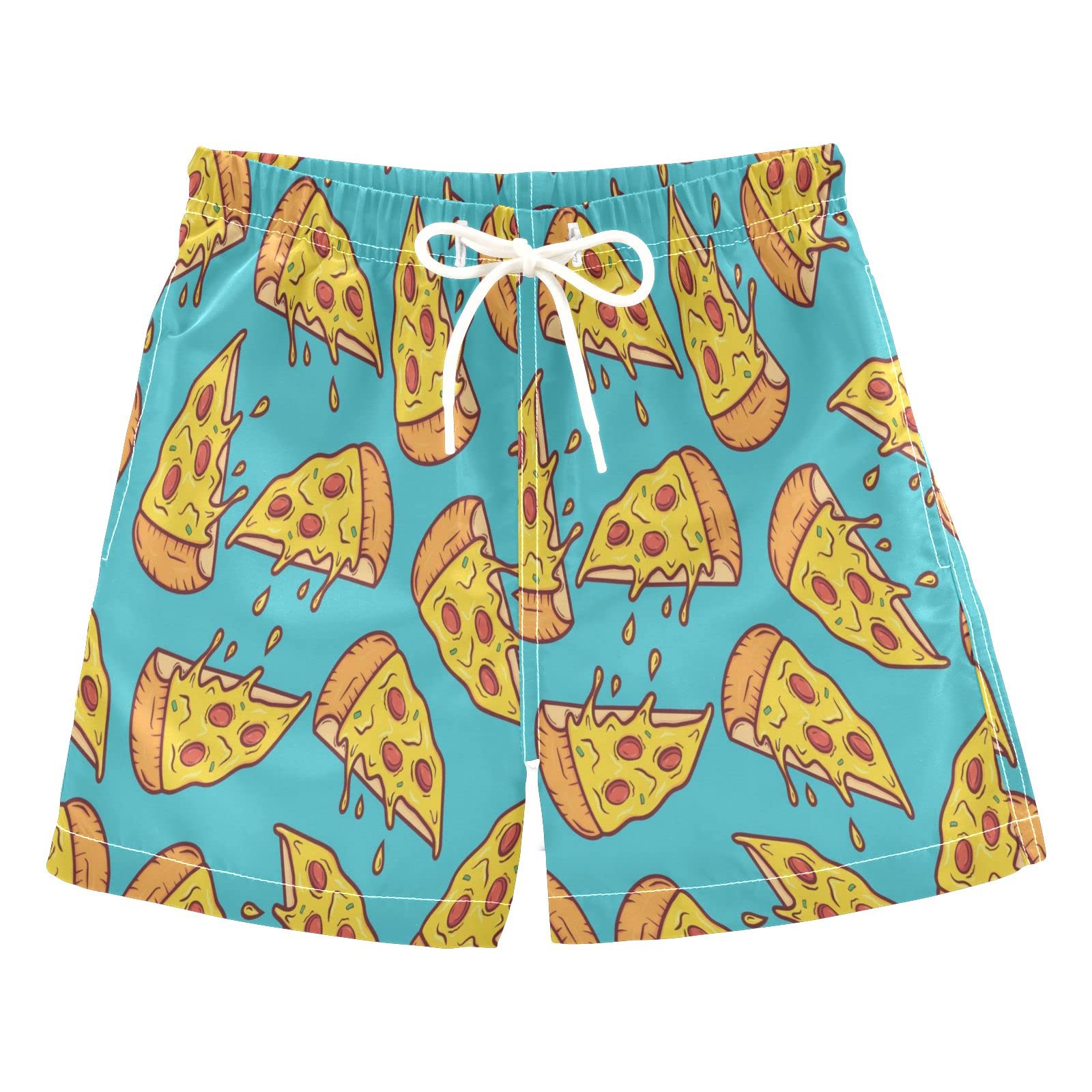 **Boys' Quick-Dry Swim Trunks for Toddlers - Slice Pizza Green Beach Board Shorts | 3T Swimwear for Pool, Beach & Water Play**