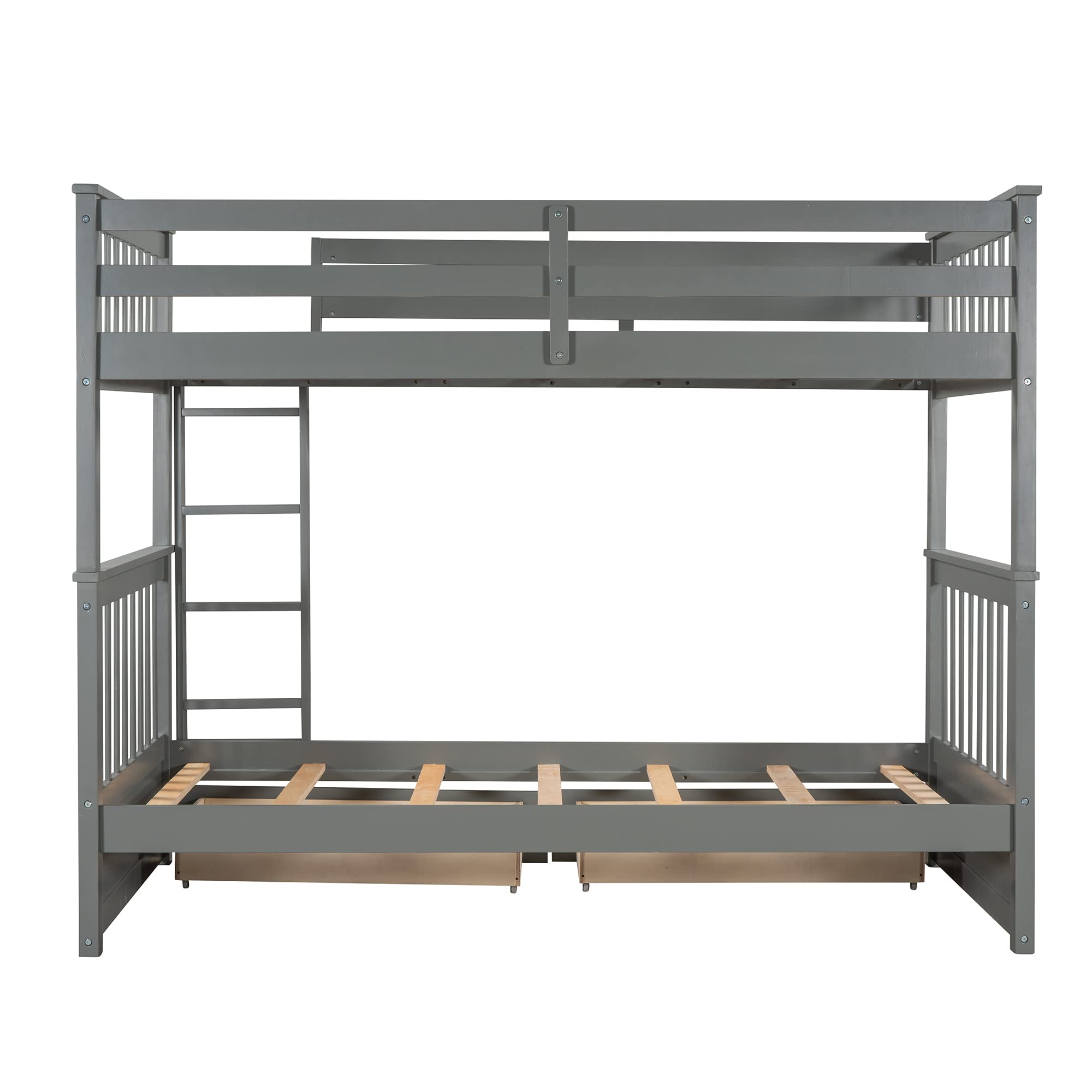 Harper & Bright Designs Twin Over Twin Bunk Bed with Storage Drawers - Solid Wood Bunk Bed Frame with Ladders for Kids, Teens & Adults - Space-Saving Gray Bunk Bed for Small Rooms, Guest Rooms & Vacation Homes