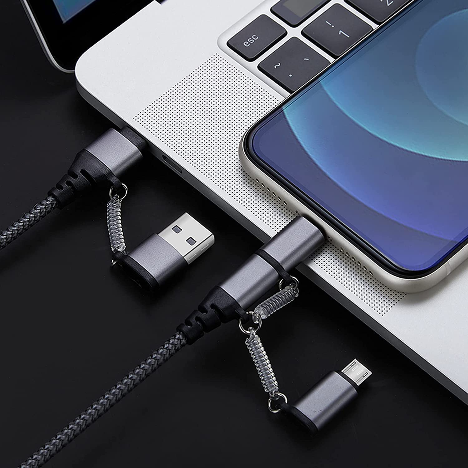 60W PD Multi Charger Cable - USB C to USB C, USB A to Lightning/Type C/Micro USB - Fast Sync & Charge Nylon Braided Cable (6.5ft) - Compatible with iPhone, Kindle, Samsung Galaxy, Huawei | Perfect for Travel, Office & Home Charging