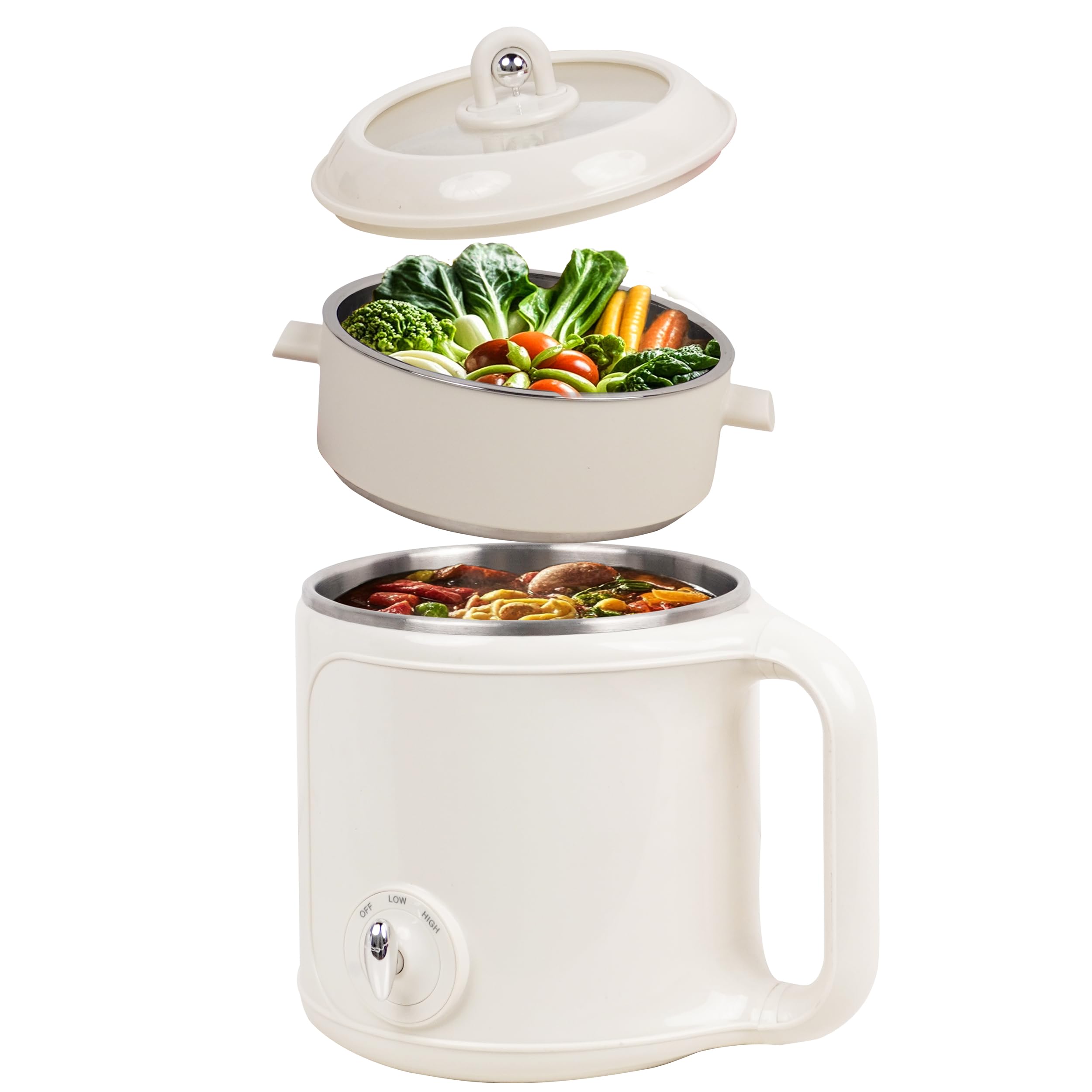 2.0L Electric Hot Pot with Steamer - Multifunctional Stainless Steel Portable Cooker for Ramen, Soup & More | Dual Power Adjustment | Perfect for Dorm, Office, Travel & Outdoor Camping