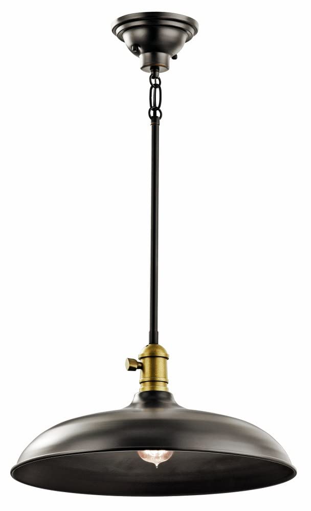 Vintage Farmhouse Pendant Light Fixture - 1 Light Metal Shade in Olde Bronze Finish | Rustic Ceiling Lighting for Kitchen, Dining Room, or Entryway