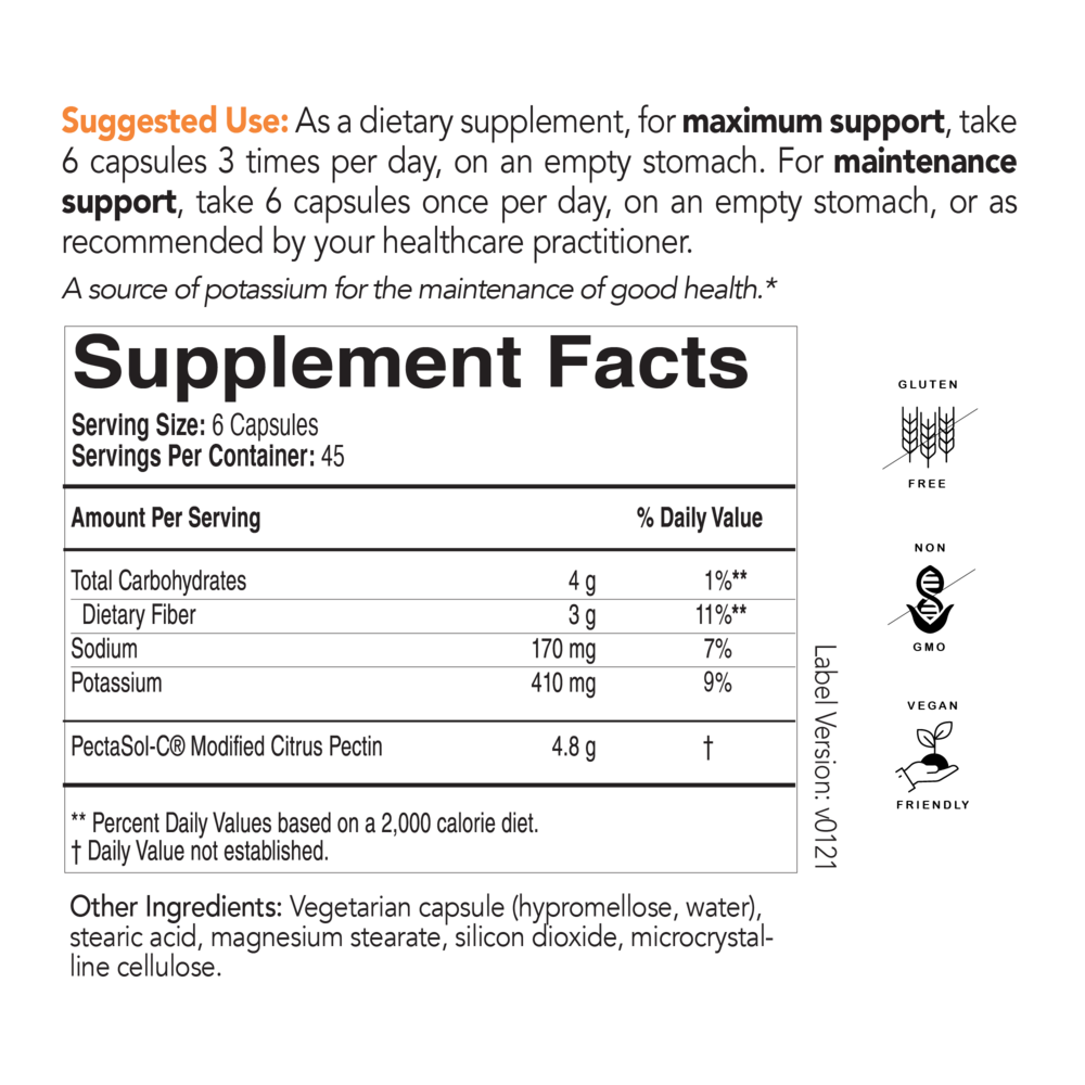 EcoNugenics PectaSol C Modified Citrus Pectin Supplement - 270 Capsules for Immune Support & Detox - Perfect for Daily Wellness & Heavy Metal Cleansing