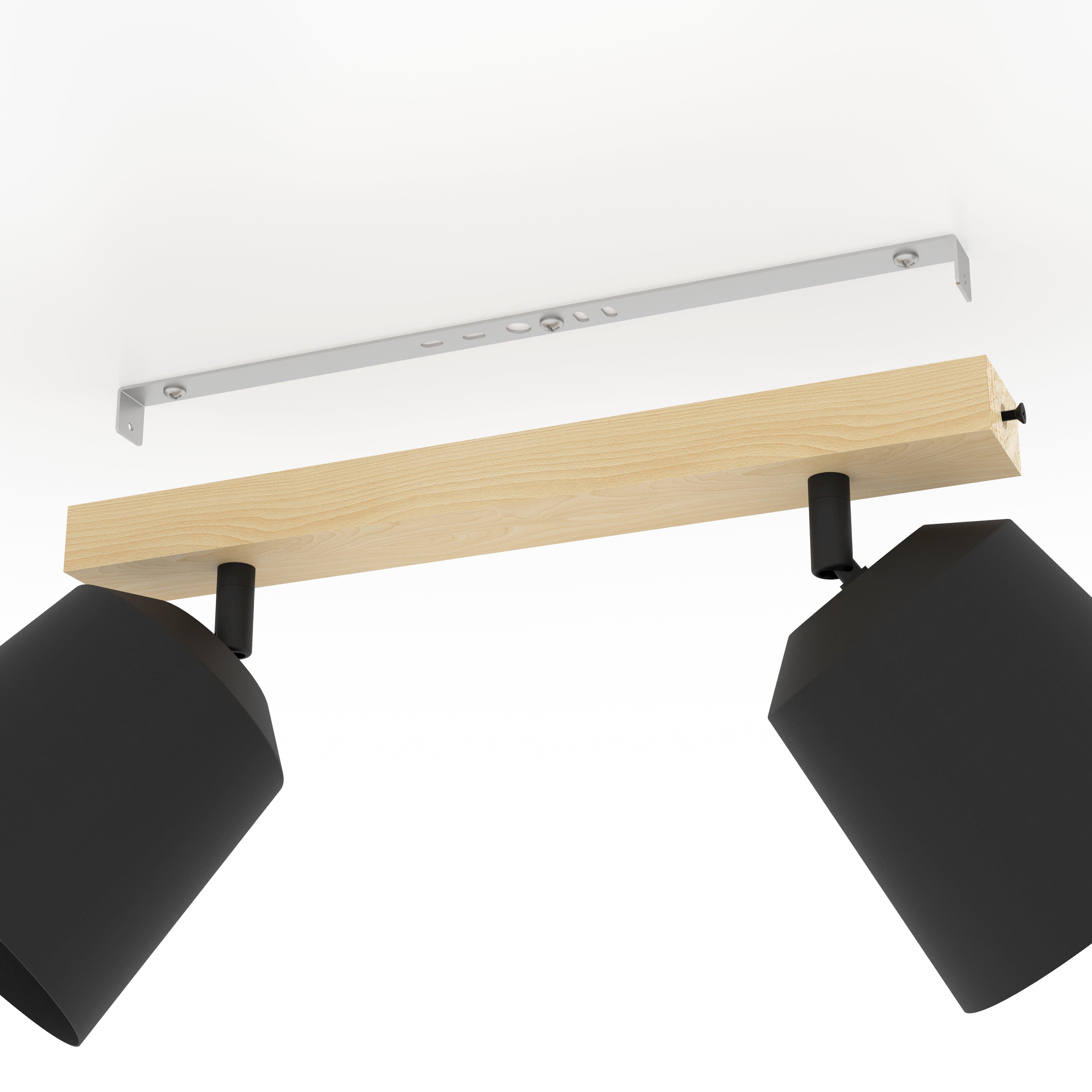 Eglo Cotorro 2-Light Wood & Black Modern Bar Spotlight - Perfect for Kitchen Island, Dining Room, and Living Room Lighting