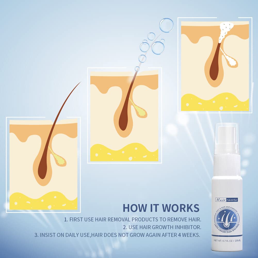 ISAKEN 20ML Permanent Hair Growth Inhibitor Spray - Body & Face Depilatory Cream for Women & Men, Non-Irritating Hair Removal Spray to Reduce & Stop Unwanted Hair Growth - Ideal for Legs, Arms, Bikini Line & Facial Hair Care