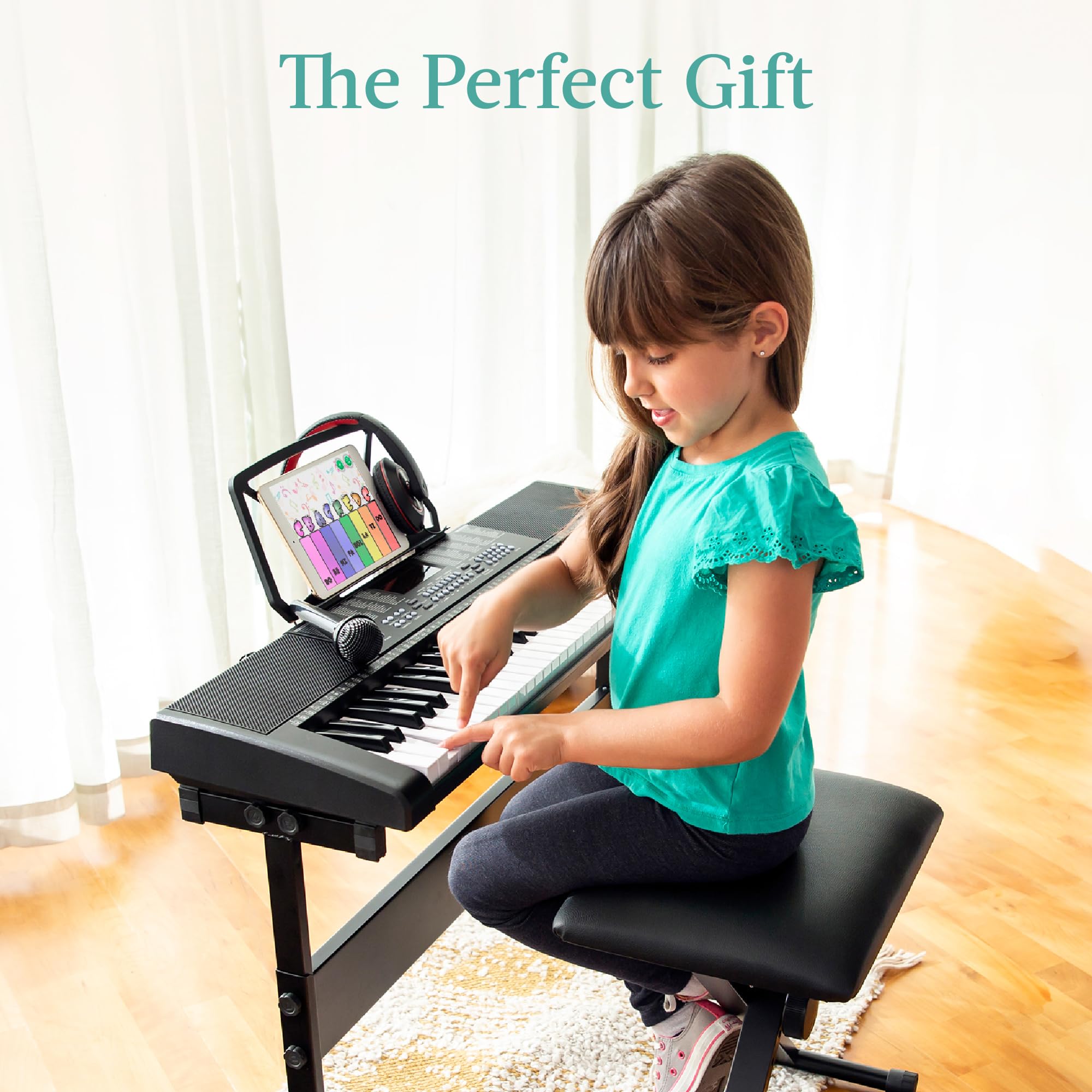 Best Choice Products 61-Key Portable Electronic Keyboard Piano Set with LED Screen, Stand, Bench & Headphones - Perfect for Beginners, Home Practice & Music Lessons (Black)