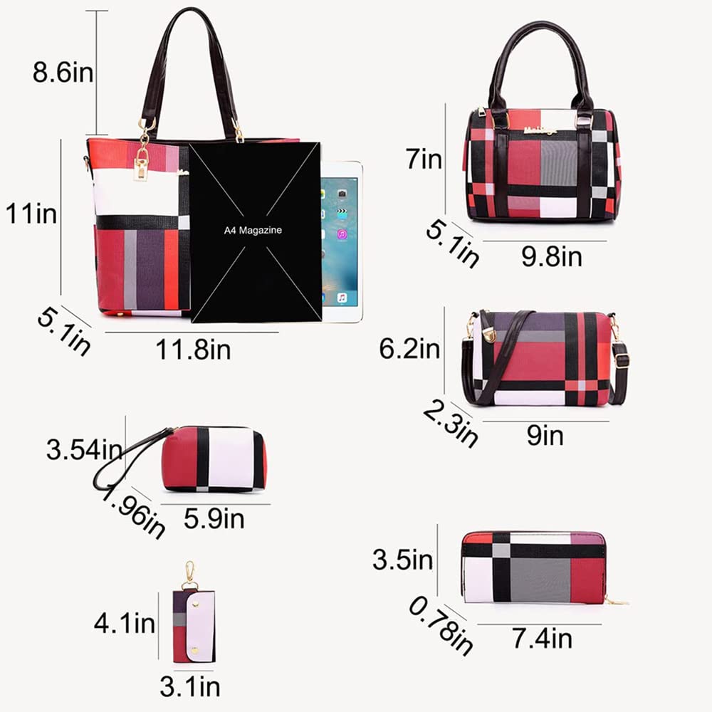 6pcs Women's PU Leather Totes Purses and Handbags Set - Shoulder Bag, Satchel & Clutch Wallet (Upgraded Fabric) - Perfect for Work, Travel and Everyday Use