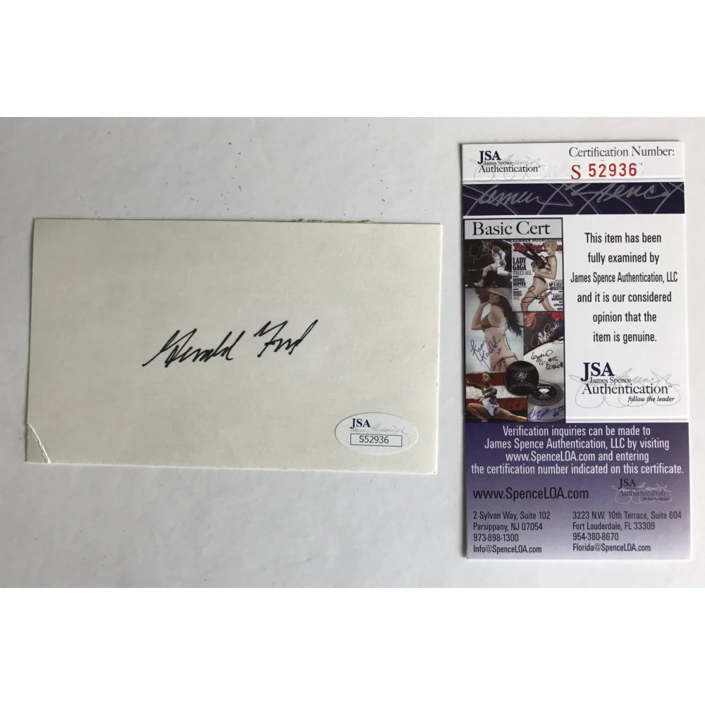 Gerald Ford Signed Index Card with JSA COA - Authentic Cut Autograph of President & Michigan Wolverine - Perfect for Collectors, History Enthusiasts, and Memorabilia Displays