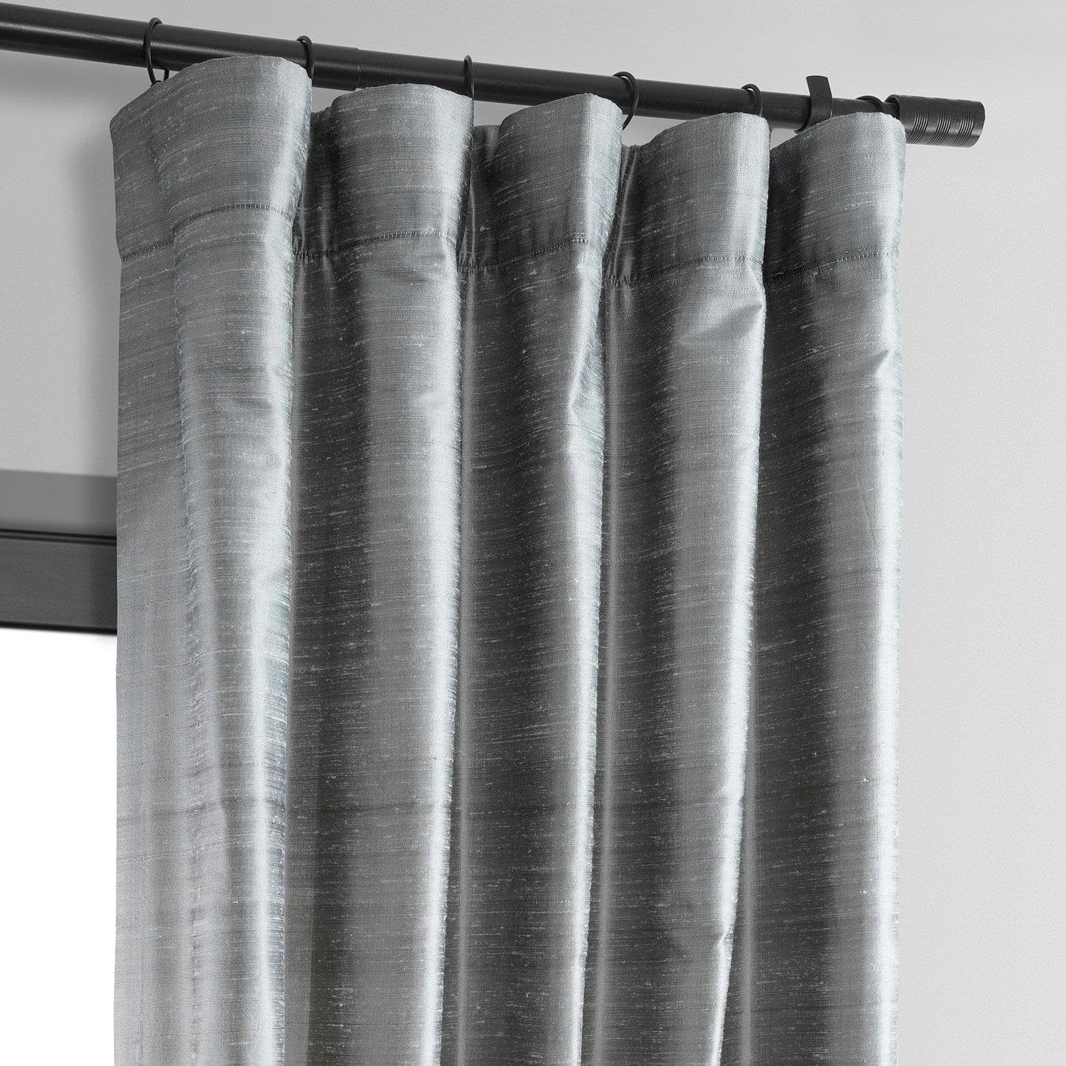 Mineral Grey Textured Dupioni Silk Blackout Curtains for Bedroom & Living Room - Elegant Light Blocking Window Drapes for Home Decor