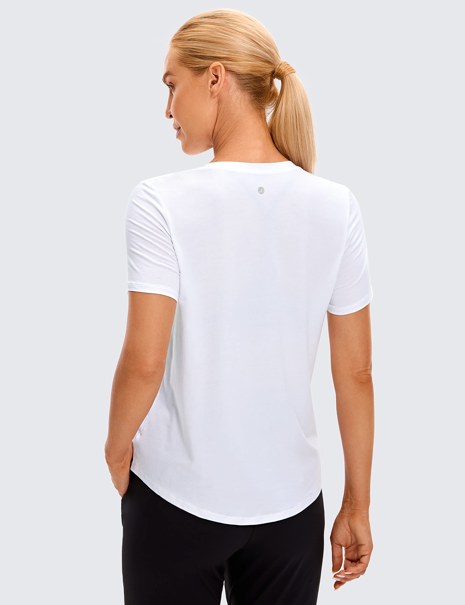 CRZ YOGA Women's Pima Cotton V-Neck T-Shirt - Soft Breathable Short Sleeve Workout Top for Yoga, Gym & Casual Wear | Comfortable Everyday Tee for Fitness, Running and Lounge