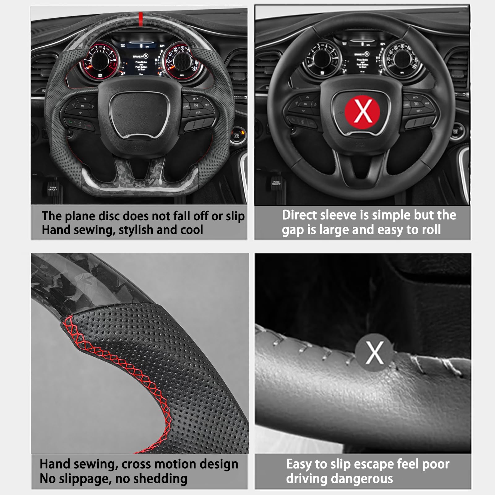 Premium Forged Carbon Fiber Steering Wheel Cover - Anti-Slip & Breathable Design - Compatible with Dodge Challenger/Charger/Hummer 2015-2020 - Perfect for Racing, Daily Driving & Car Enthusiasts
