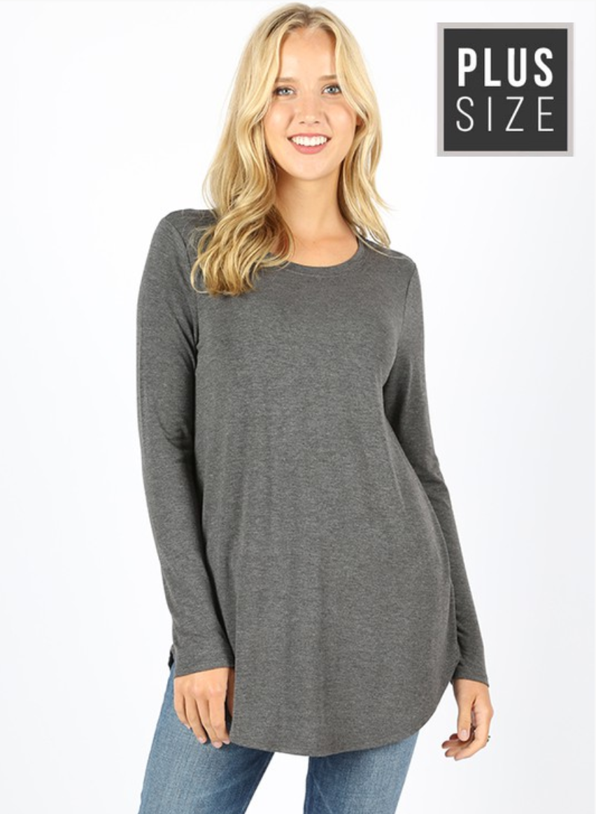 Stylish Plus Size Long Sleeve Scoop Neck Top - Front & Back Flattering Design for Women | Perfect for Work, Date Night & Casual Outfits