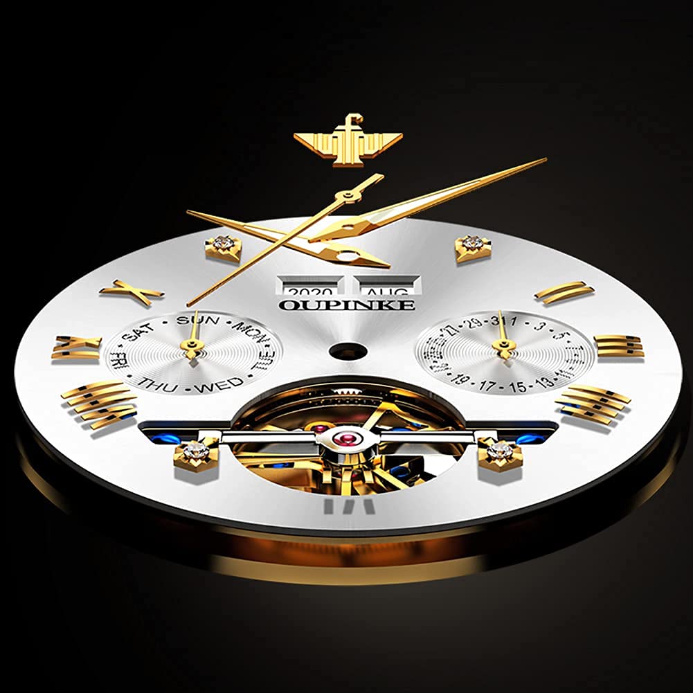 Premium Men's Automatic Skeleton Watch with Diamond Accents - Self-Winding Mechanical Dress Watch - Sapphire Crystal & Tungsten Case - Perfect for Business, Formal Events & Luxury Gifting