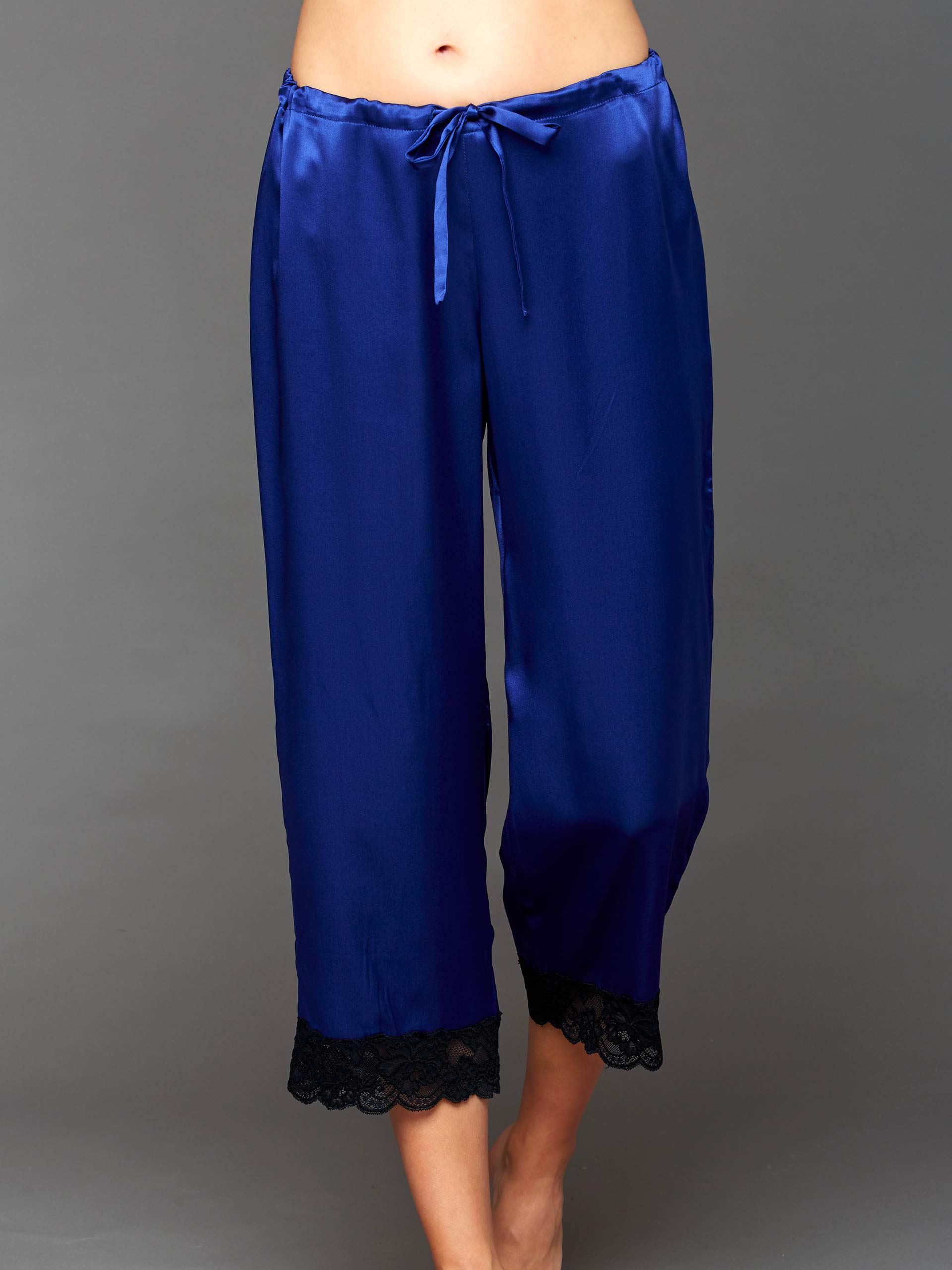 Luxury 100% Silk Pajama Set for Women - Elegant Lace Trim Cropped Sleepwear | Tresor Delice | Perfect for Bridal Shower, Honeymoon & Romantic Getaways