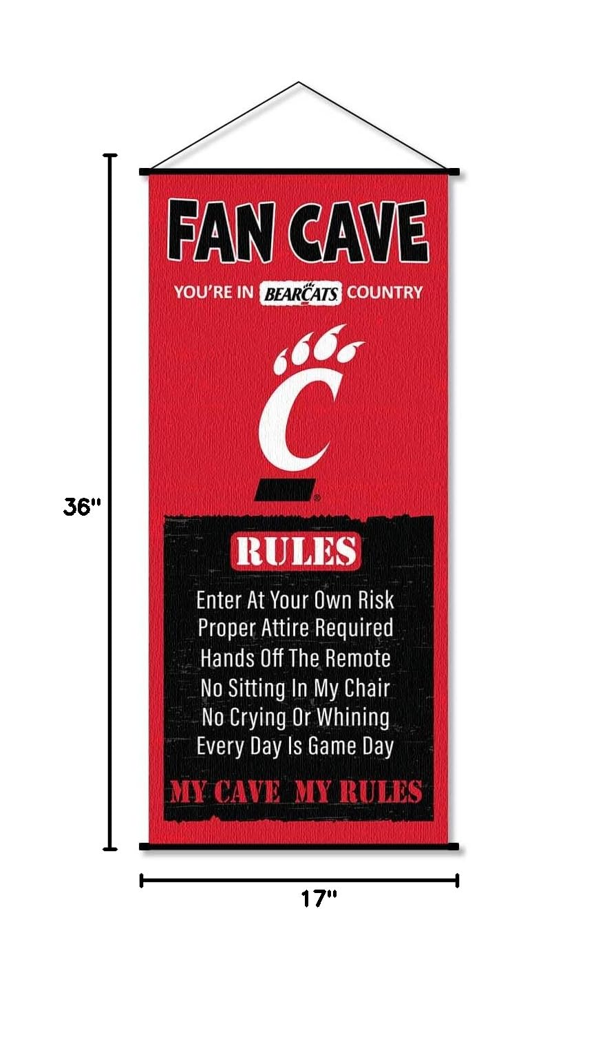 Cincinnati Bearcats Man Cave Decor - NCAA Fan Banner Scroll for Game Room, Sports Bar & Home Theater Decorations