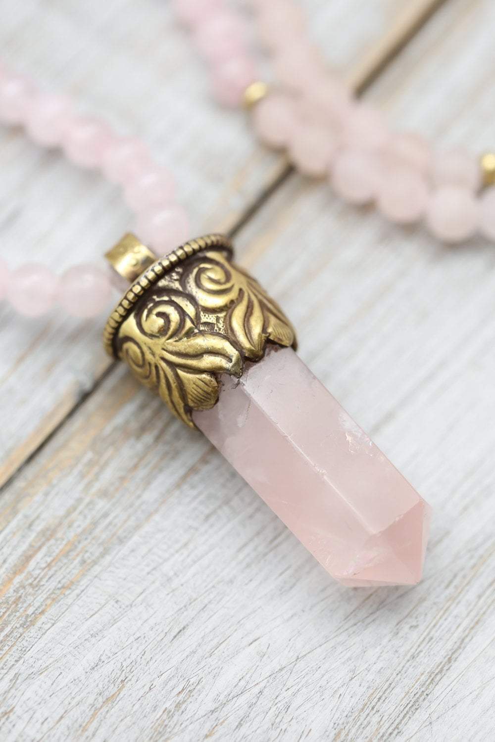 Heart Chakra Crystal Mala Beads - Rose Quartz & Amethyst Meditation Necklace for Compassion & Love | Yoga, Reiki Healing & Spiritual Practice Accessory