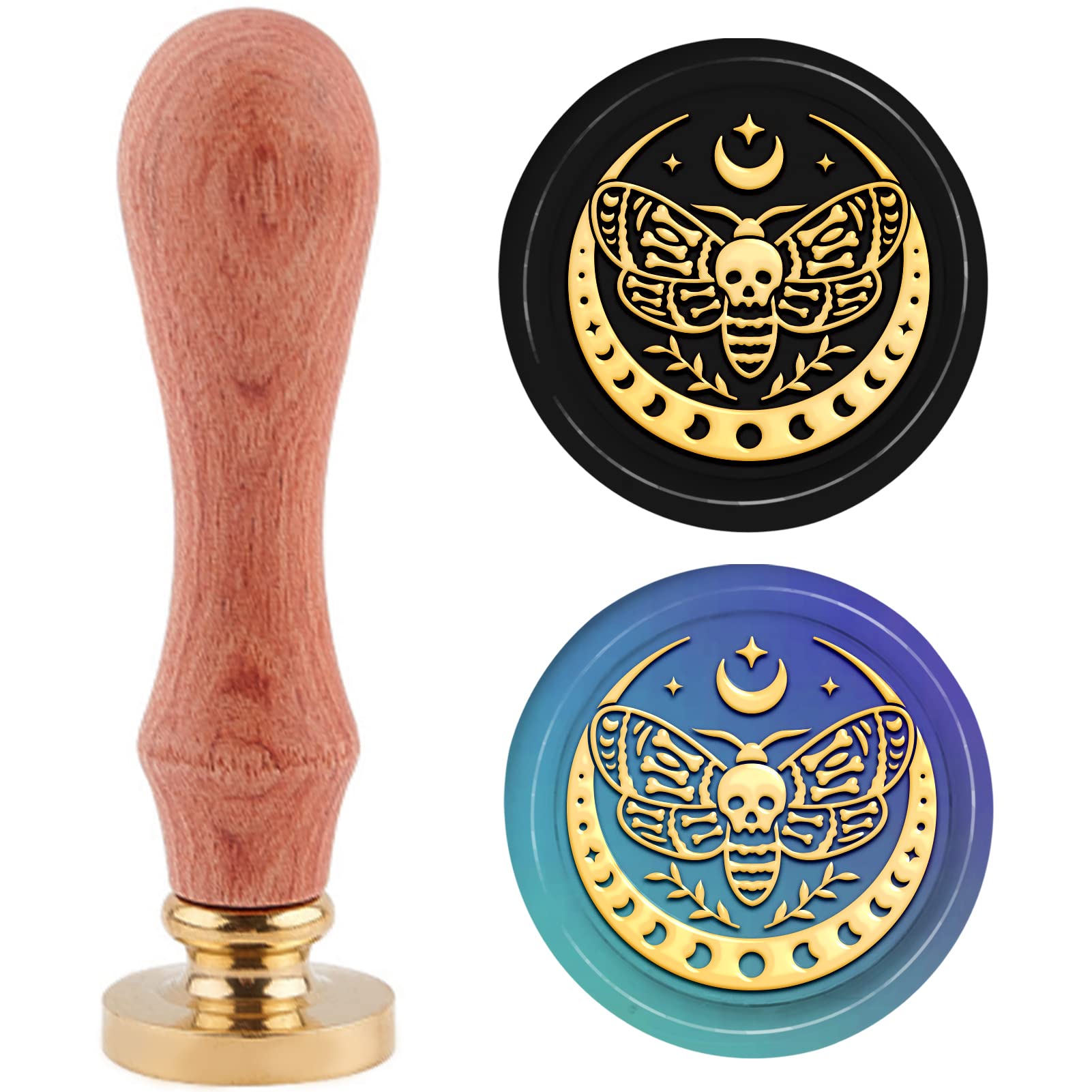 PH PandaHall 30mm Brass Halloween Wax Seal Stamp Set - Butterfly, Star, Moon & Skeleton Designs for Wedding Invitations, Gift Wrapping, Envelopes & DIY Crafts | Perfect for Halloween, Christmas & Special Occasions