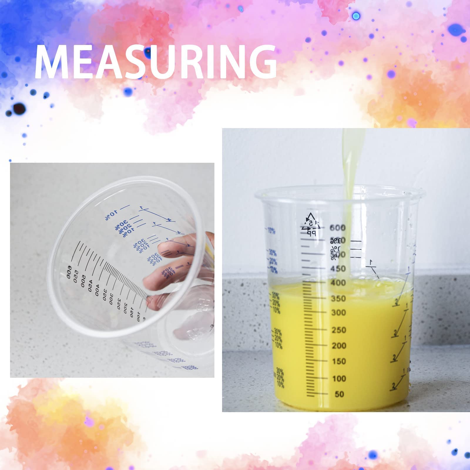 FEXIA 50-Pack 600ml (20oz) Disposable Plastic Measuring Cups for Epoxy Resin, Art Supplies, Cooking & Baking – Perfect for Mixing Resin, Mica Powder, Liquid Silicone & DIY Craft Projects