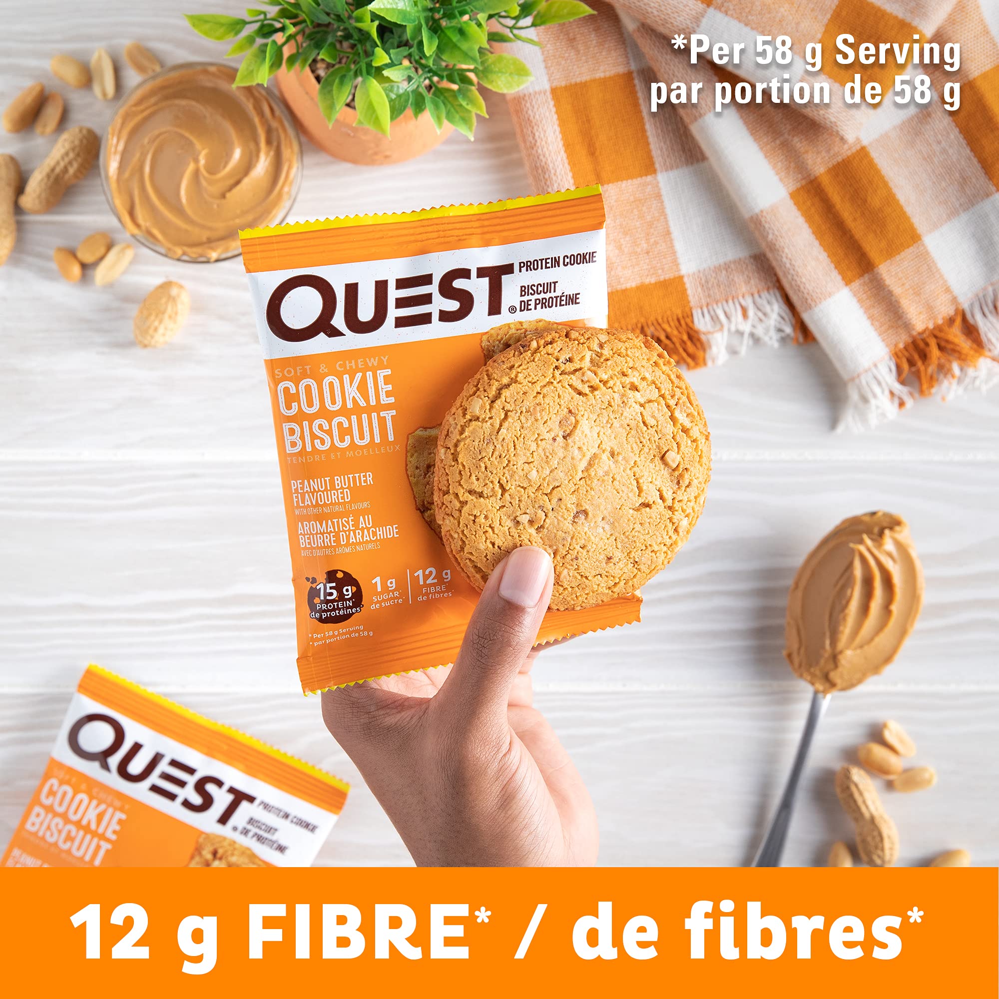 Quest Nutrition Peanut Butter Protein Cookies - 15g Protein, 1g Sugar, Keto Friendly, Low Carb, High Fiber Snack (12 Count) | Perfect for Post-Workout Recovery, Healthy On-The-Go Snacking & Ketogenic Diet
