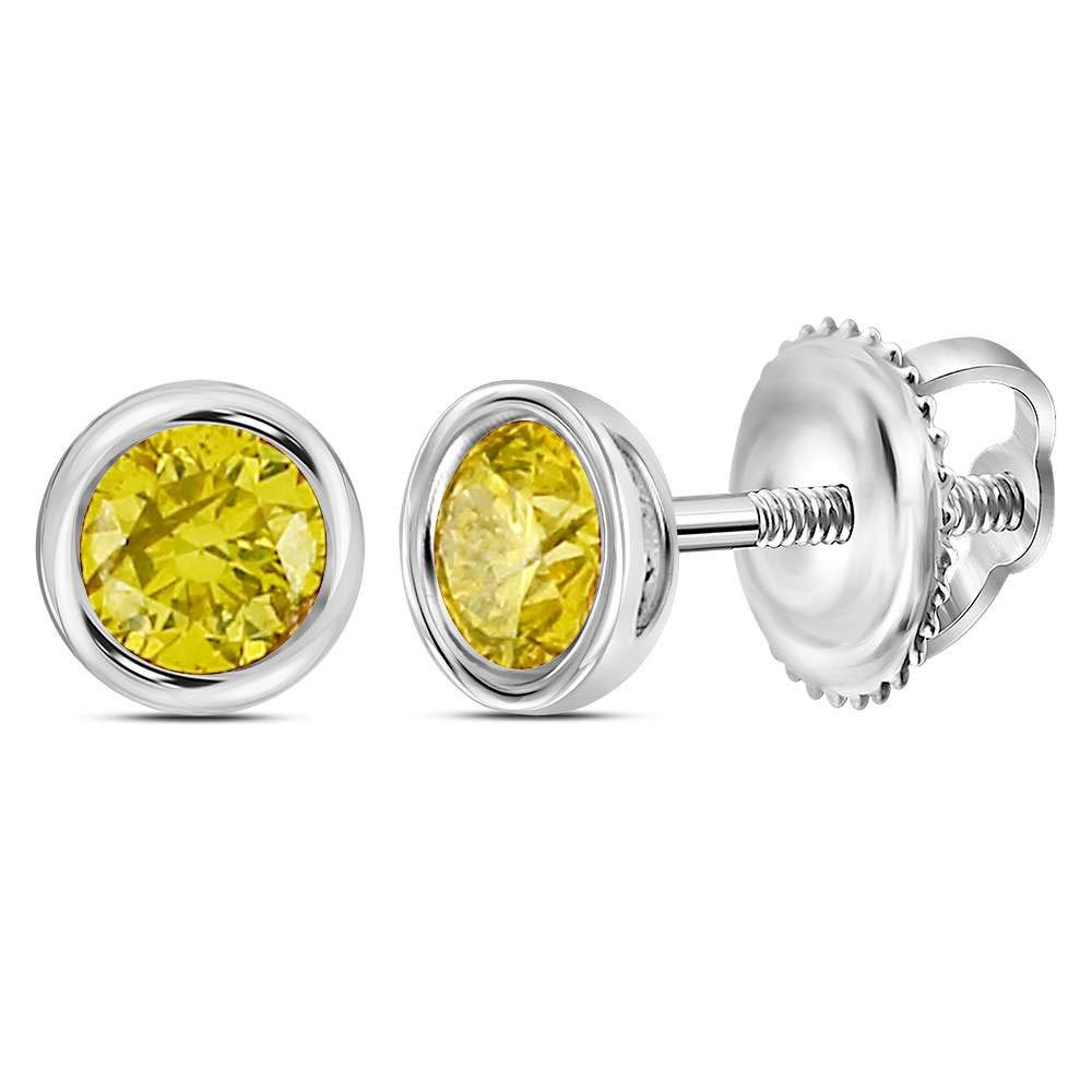 1/2 Cttw Sterling Silver Men's Round Yellow Enhanced Diamond Stud Earrings – Perfect for Gifts, Weddings & Special Occasions
