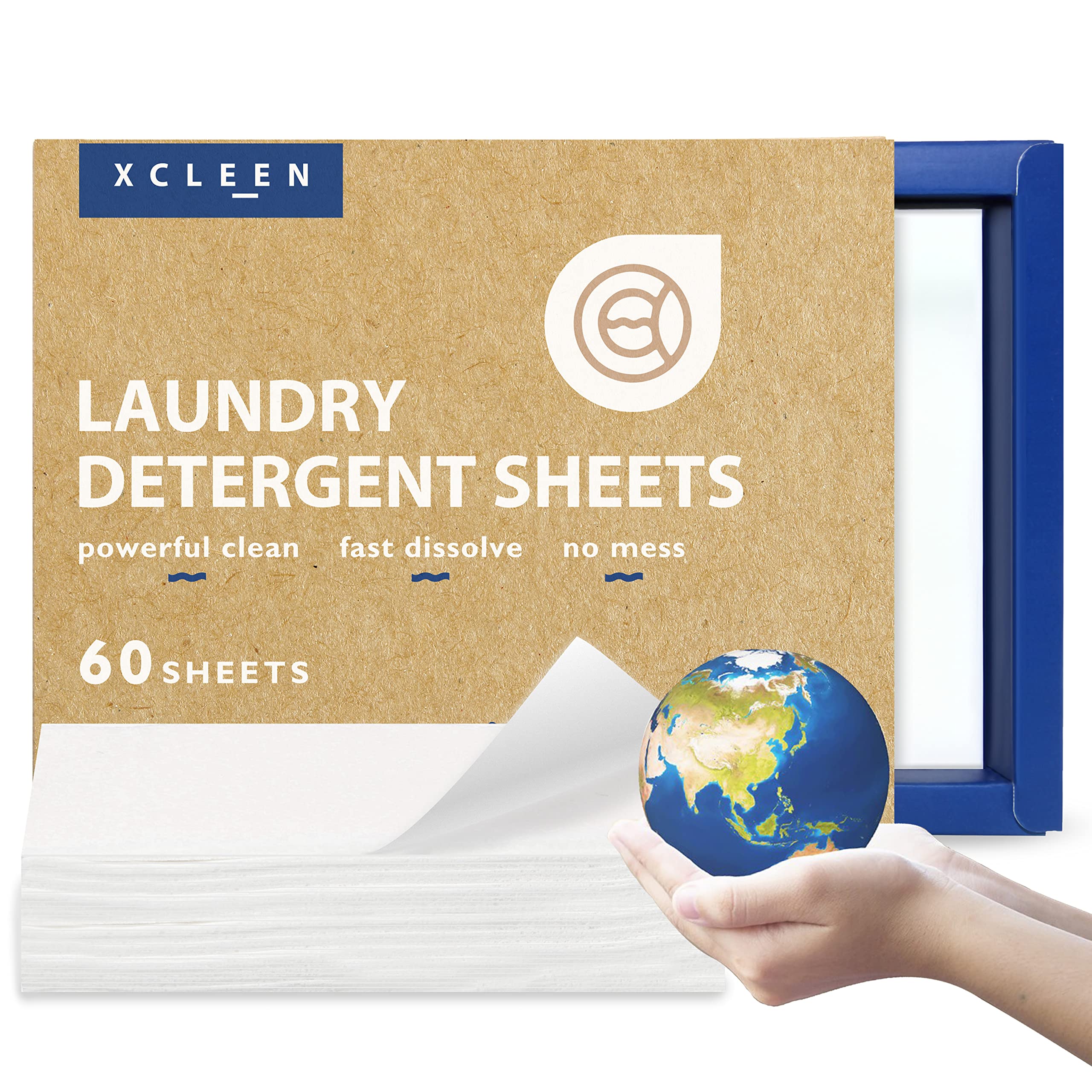 Xcleen Eco-Friendly Laundry Detergent Sheets - Fresh Scent, Plastic-Free, Biodegradable & Hypoallergenic for Sensitive Skin | Travel-Size Laundry Soap Strips (60 Sheets) | Perfect for Travel, Camping & Everyday Washing