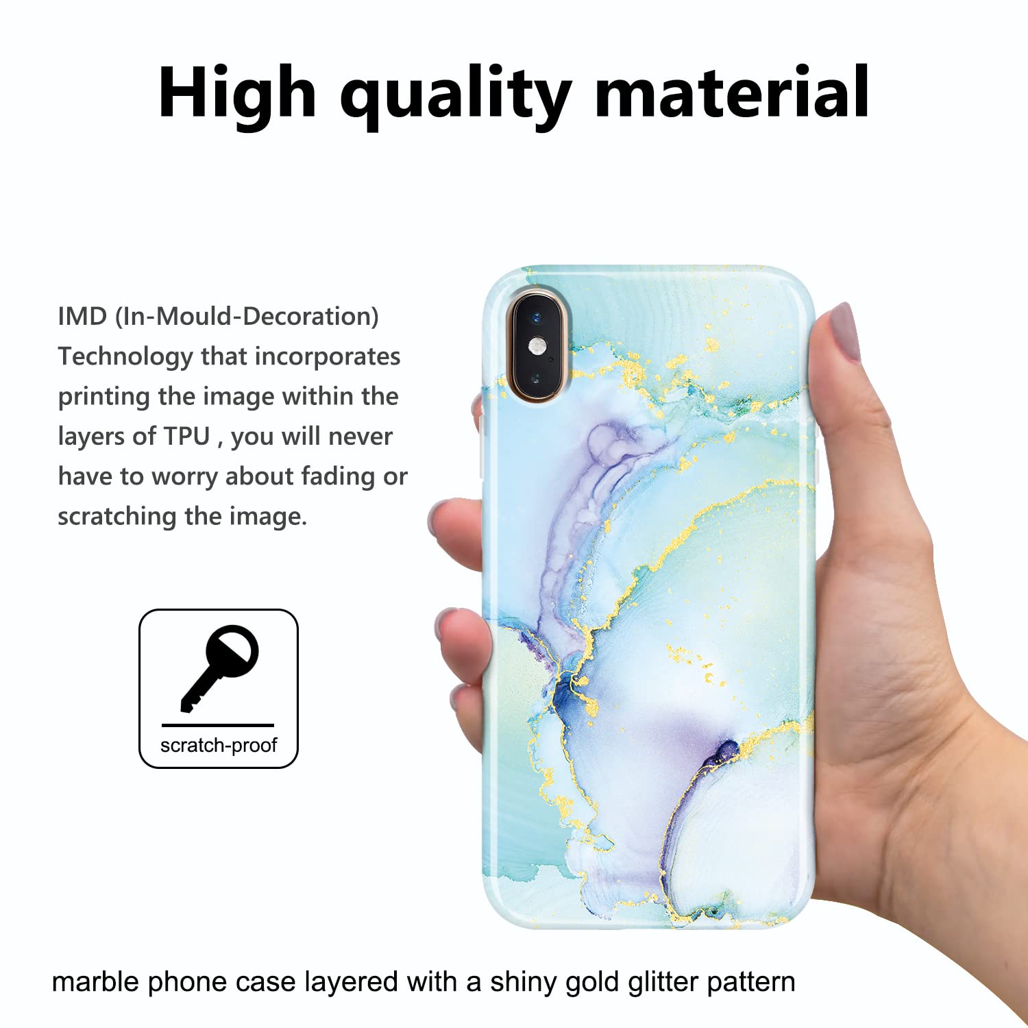 JIAXIUFEN iPhone X/Xs Case - Gold Sparkle Glitter Marble Slim Shockproof TPU Soft Silicone Cover (Green Purple) | Perfect for Everyday Protection & Style