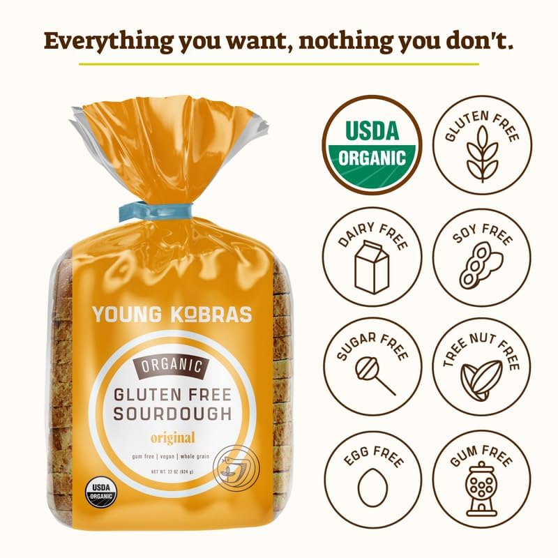 Organic Gluten-Free Original Sourdough Bread (4-Pack) | Vegan, Allergen Friendly, No Gum | Freshly Baked to Order | Perfect for Sandwiches, Toast & Healthy Snacking