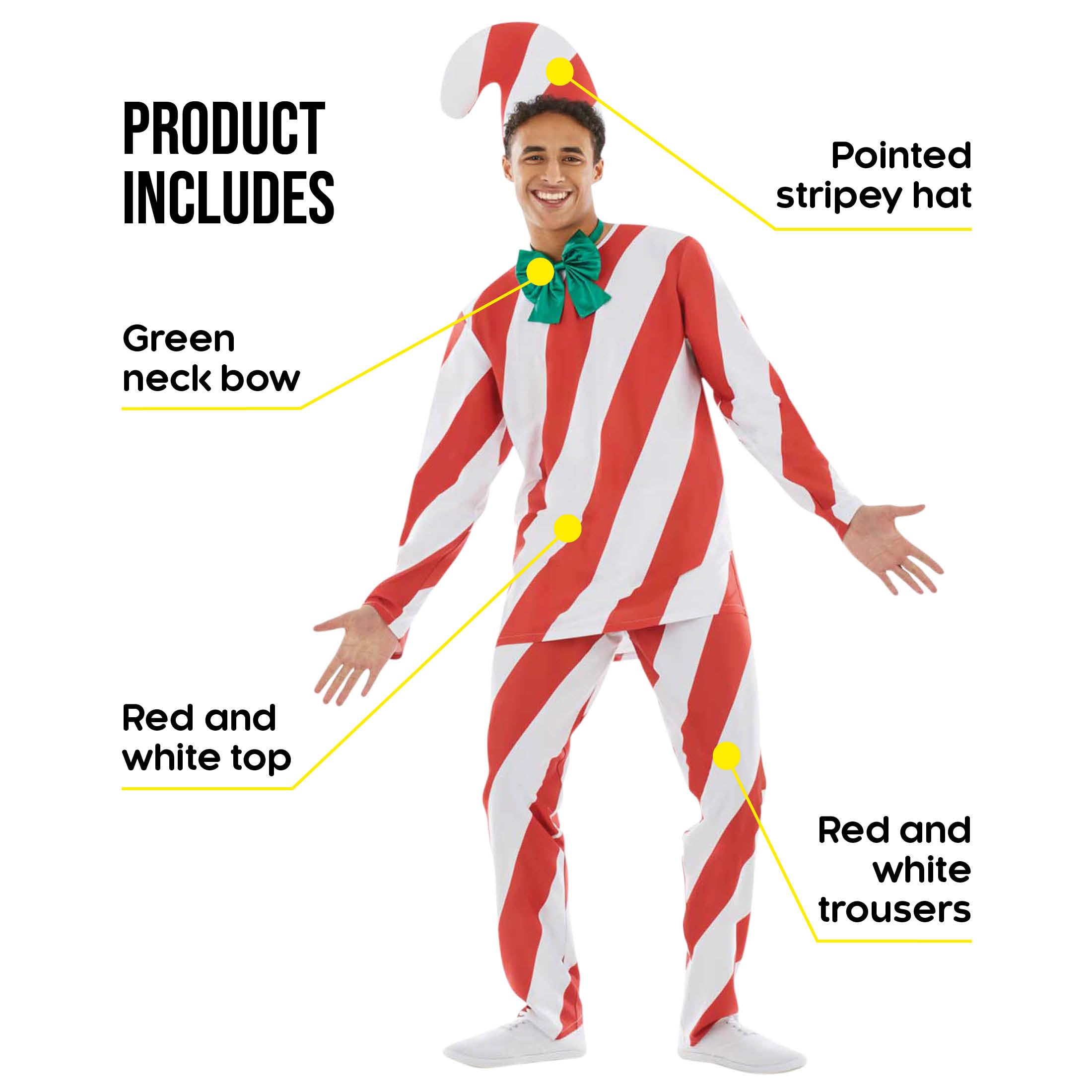 Fun Shack Men's Candy Cane Costume - Christmas Holiday Outfit for Adult Men, Festive Dress Up for Xmas Parties & Holiday Events