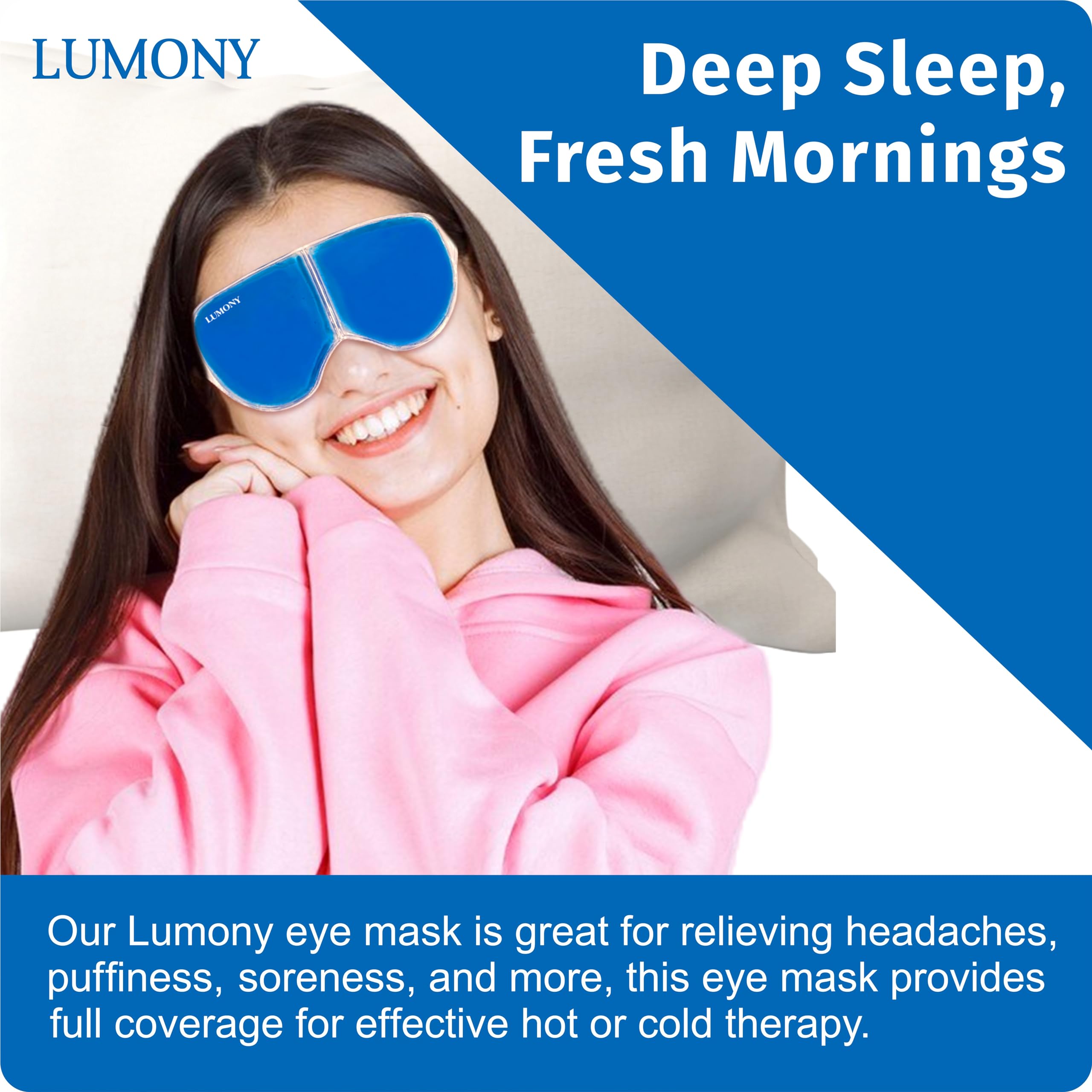 LUMONY® Cooling Gel Eye Mask for Dark Circles, Puffy Eyes & Dry Eyes Relief - Reusable Eye Patches for Pain, Redness & Relaxation - Sleep Mask for Women & Men (Blue) - Perfect for Travel, Work & Home Use