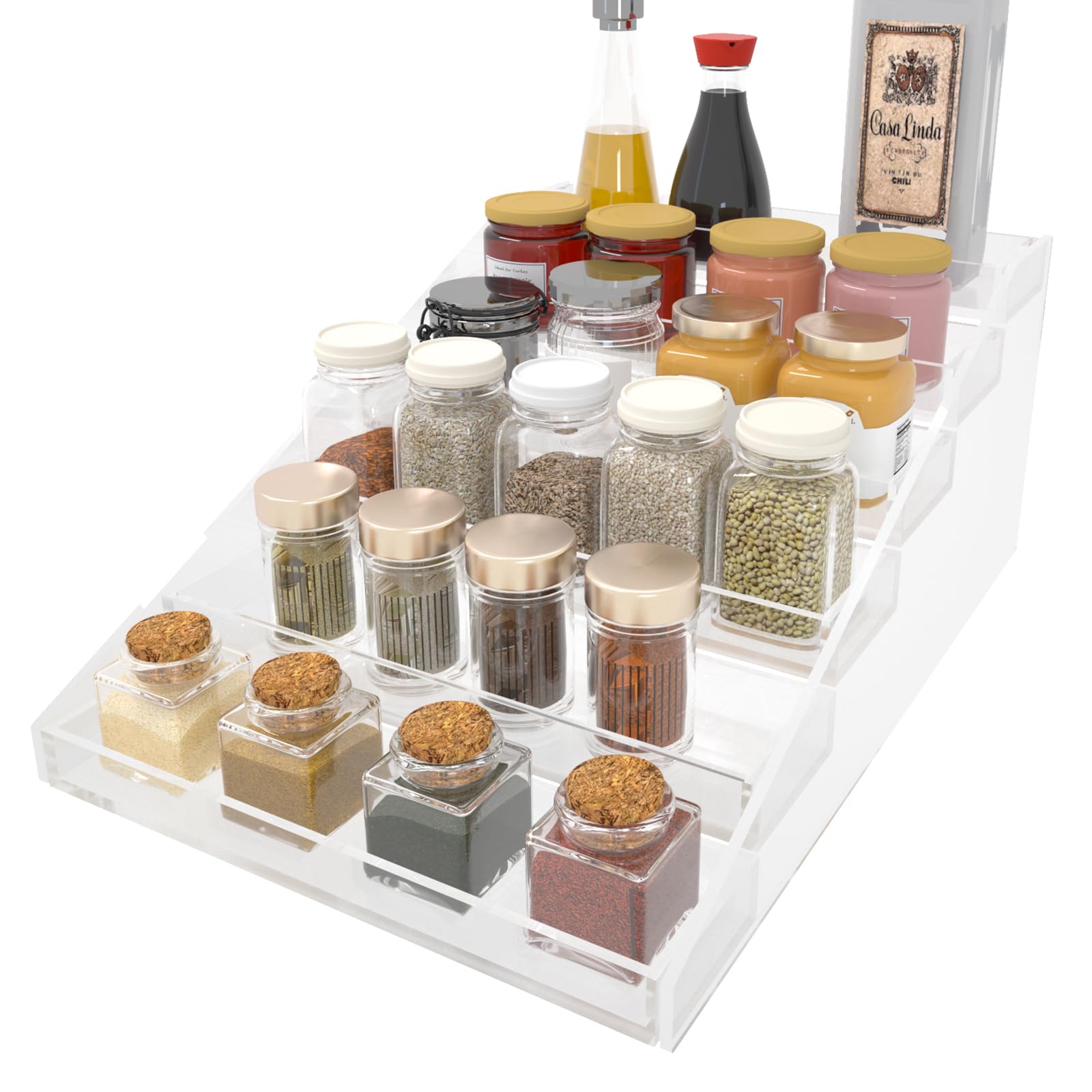Acrylic Tier Spice Rack Organizer for Kitchen Cabinet - 3-Tier Spice Shelf Storage for Pantry & Countertop | Perfect for Organizing Spices, Condiments & Small Kitchen Essentials