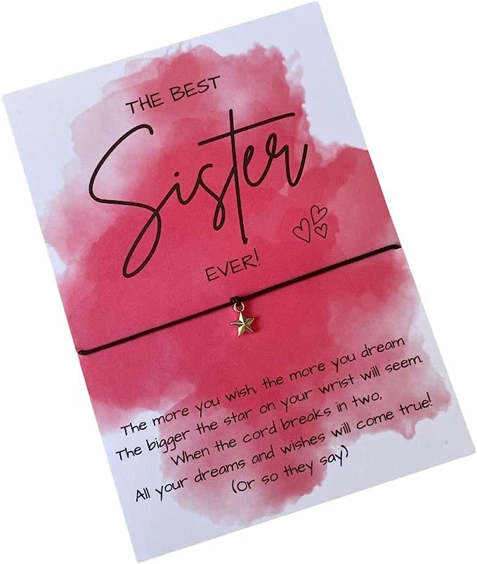 UNIQUEPGIFTS Sister Wish Bracelet - Big Sister Birthday & Christmas Gifts, Best Ever Sis & Best Friend Bracelet, Thank You Keepsake with Friendship Card - Perfect for Sisterhood Celebrations & Special Occasions