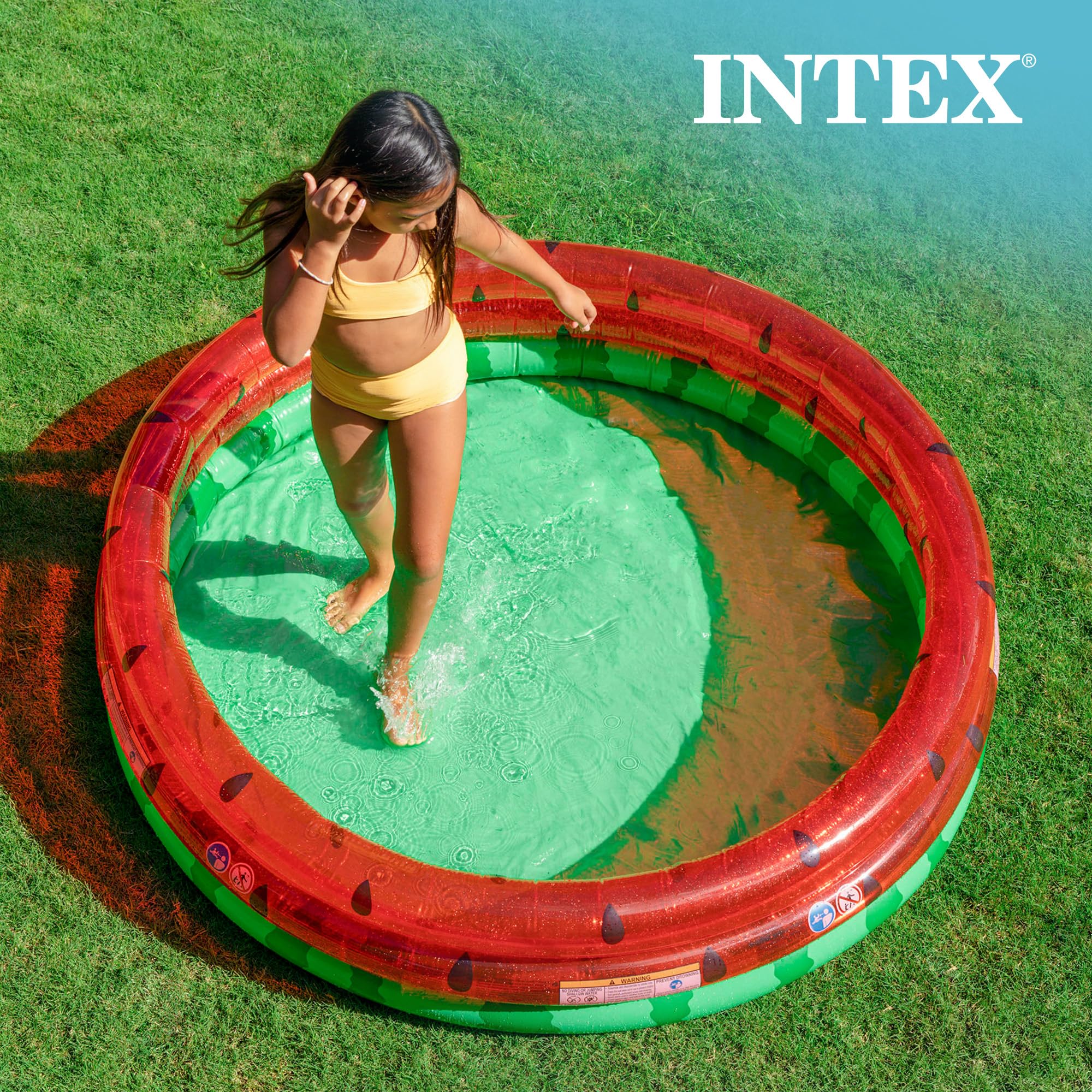Intex 66-Inch Round Inflatable Outdoor Kids Swimming Pool - Watermelon Design for Ages 2+ - Perfect for Backyard Fun, Summer Parties, and Family Gatherings