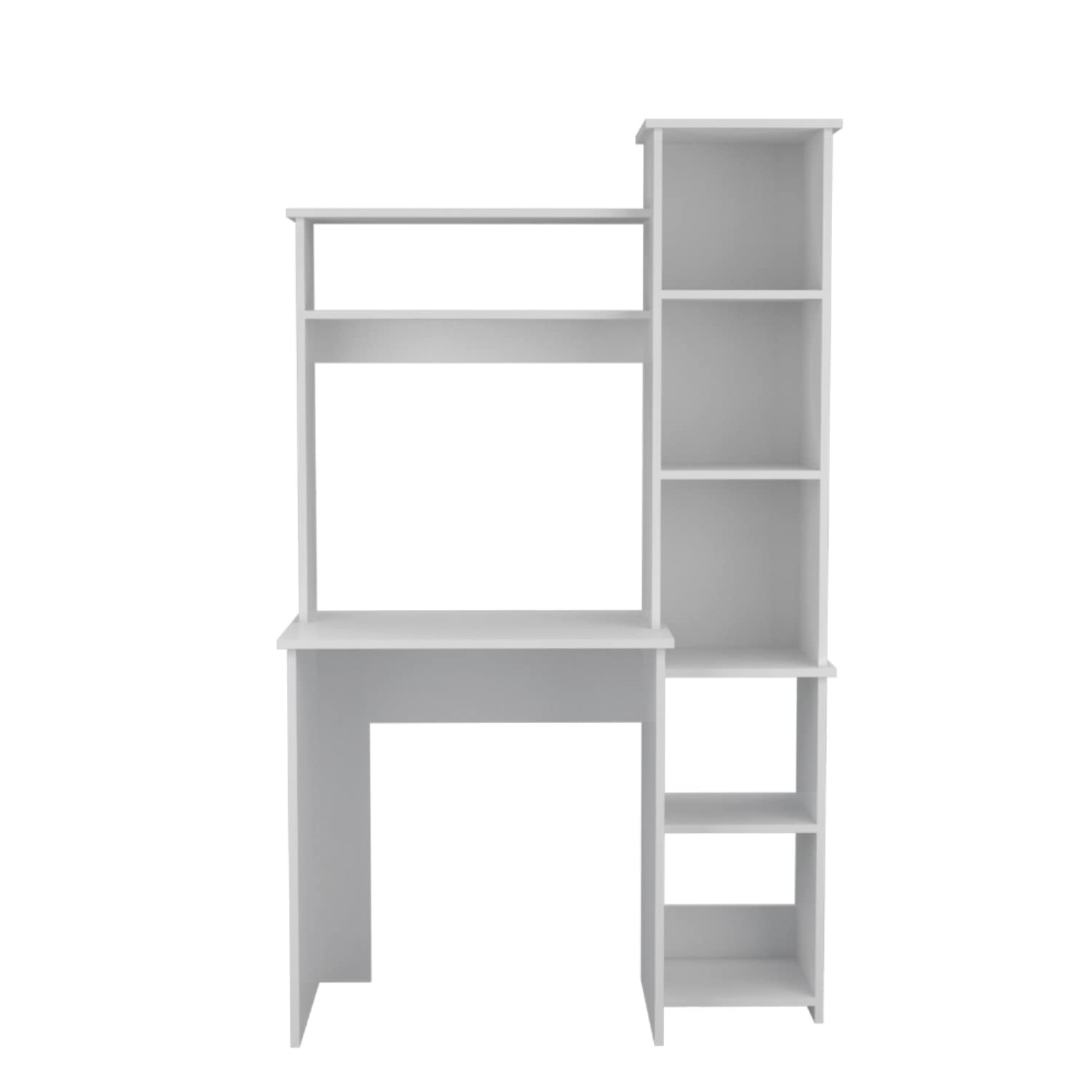 Aramis Ergonomic White Office Desk with 5 Shelves & 2 Large Storage Shelves - 63.9 Inch Height Computer Workstation for Home Office, Study Room & Small Spaces