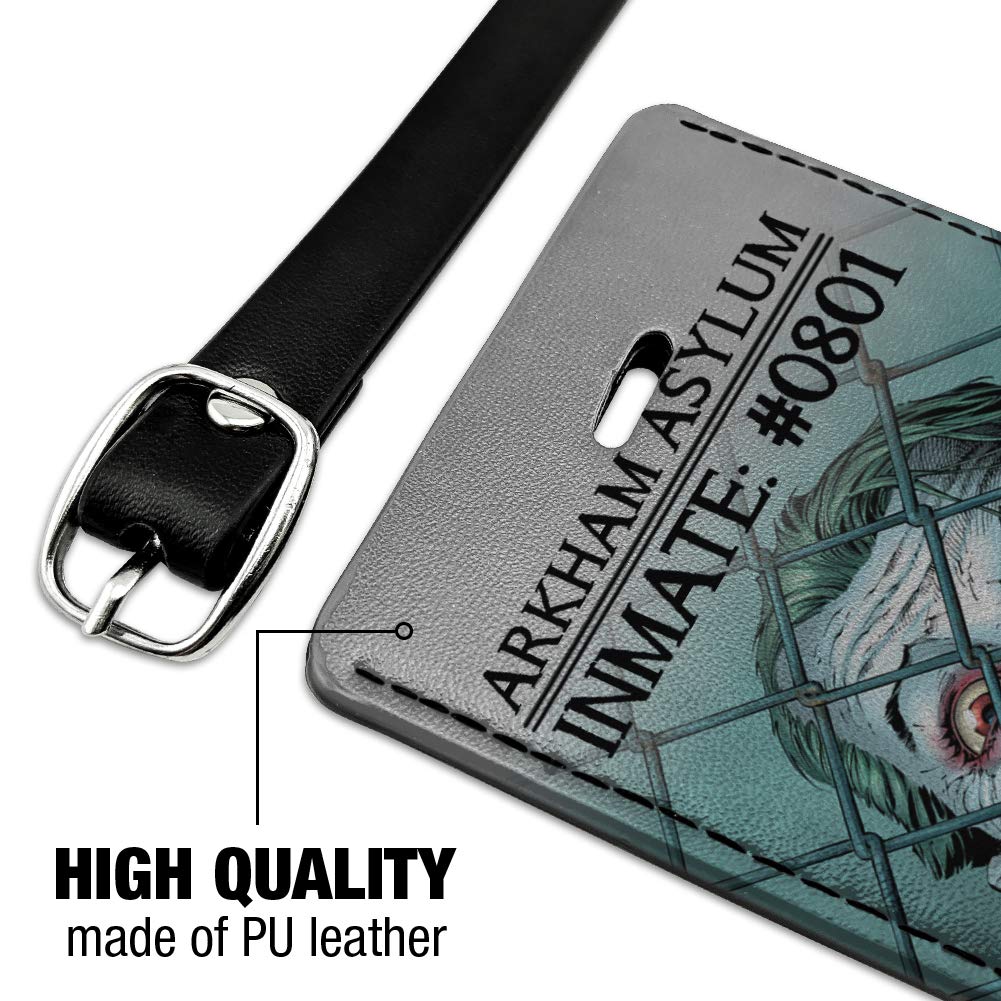 Batman Joker Inmate Do Not Disturb Leather Luggage Tag - Personalized ID Card Holder for Suitcases, Backpacks & Travel Bags - Perfect for Cosplay, Comic Con & Batman Fans