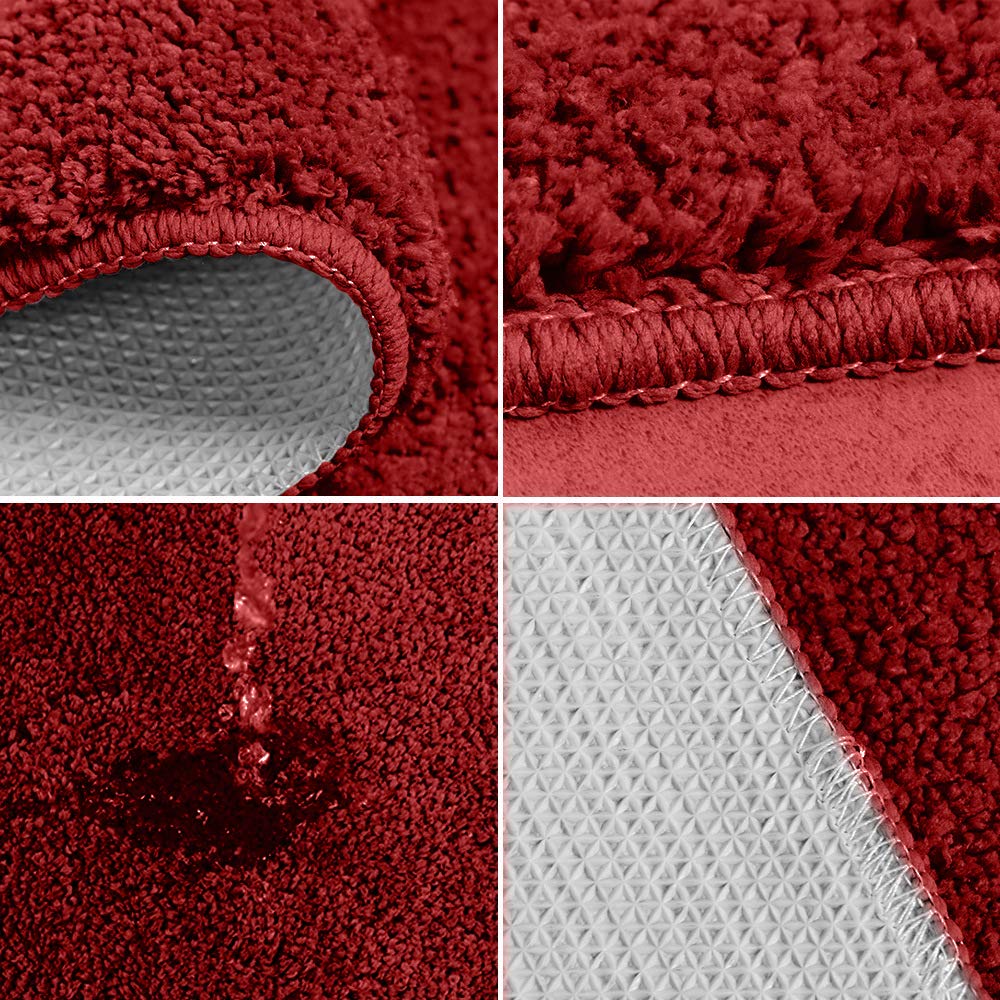 Non-Slip 3-Piece Bathroom Rug Set - Ultra Soft Absorbent U-Shaped Contour Mat, Floor Mat & Toilet Cover (Wine Red) for Bathroom Safety & Comfort - Perfect for Bathrooms, Vanities & Wet Areas