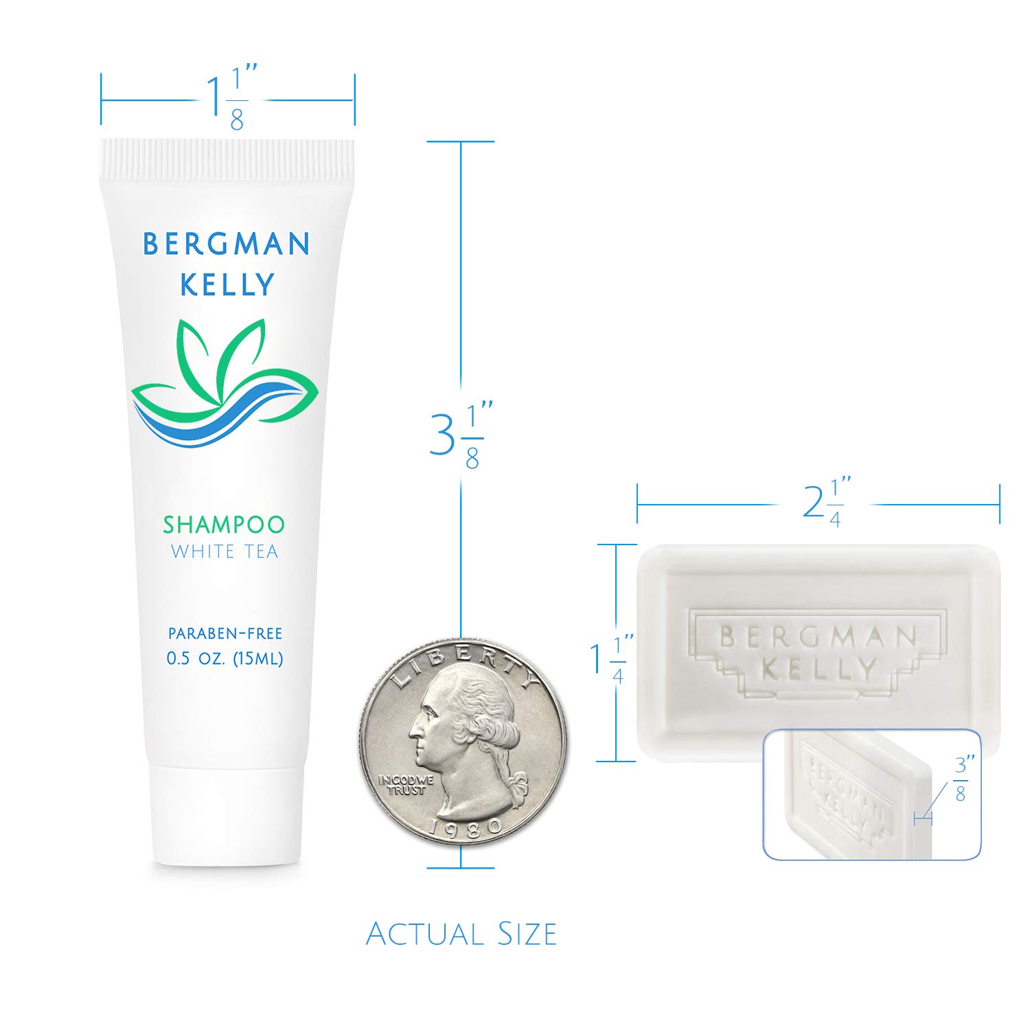 BERGMAN KELLY 3-Piece Travel Toiletries Set - White Tea Scent for Hotels & Guests