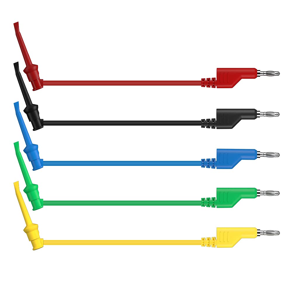 5pcs Multi-Meter Test Leads with 4mm Stackable Banana Plugs & Test Hook Clips - 3.3ft/1m Flexible Jumper Wires for Electrical Testing (J.70054-2) - Perfect for DIY Electronics, Circuit Testing & Multimeter Measurements