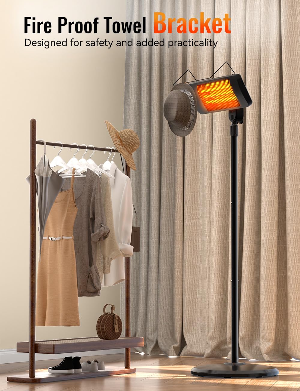 BALKO 1500W Outdoor Infrared Heater with Remote, 12H Timer & 3 Heat Levels - IP54 Waterproof Garage Heater Covers 300 Sq.Ft - Tip-Over Protection & Towel Bracket - 83 Inch Patio Heater for Backyard, Deck, Garden, and Outdoor Dining Areas