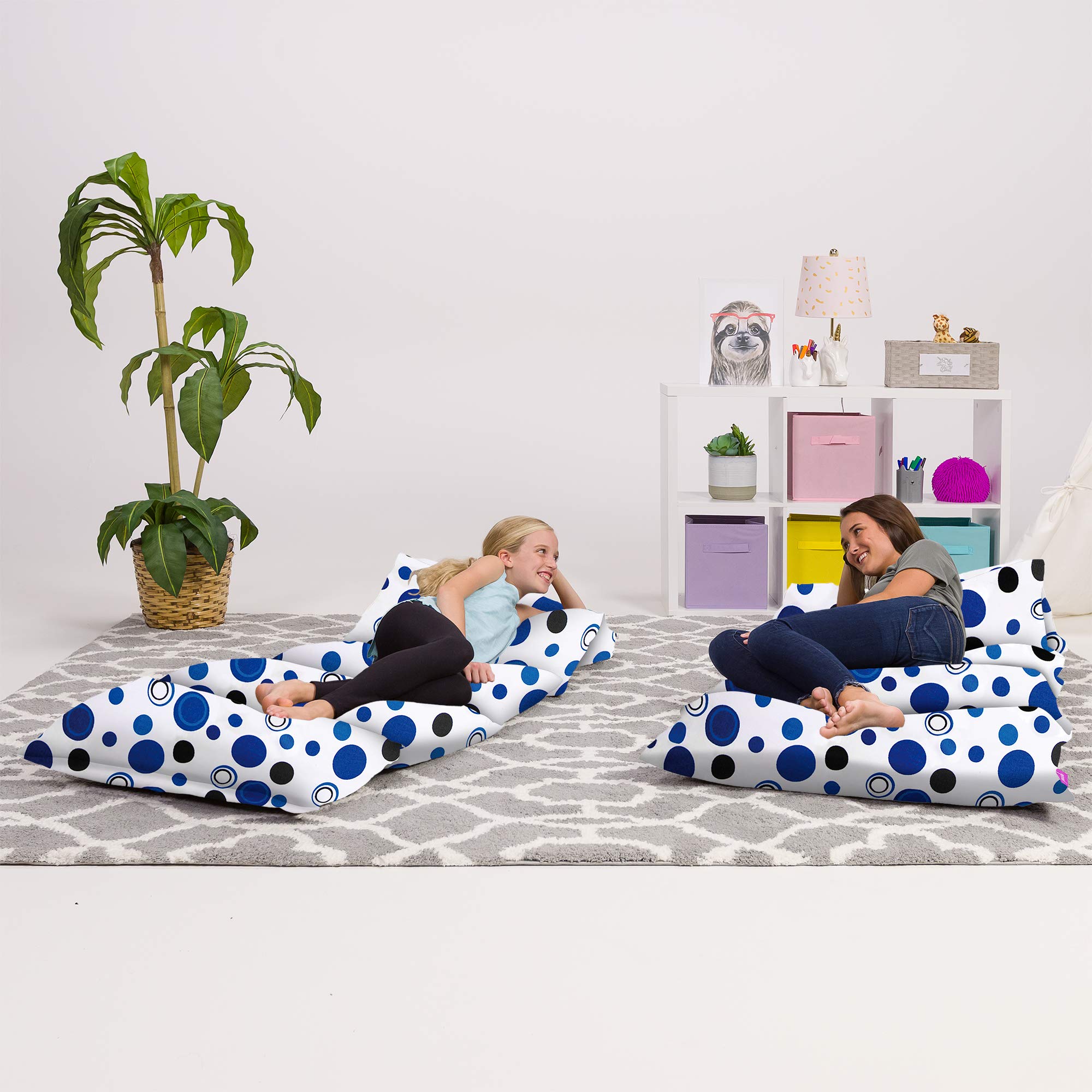 Premium Kids Floor Pillow Cover - Soft Canvas Cushion & Lounger Cover for Queen Size Pillows (Pillow Not Included) - Perfect Gift for Teen Girls - Bubbles Blue & White Design - Great for Reading Nooks, Playrooms & Sleepovers