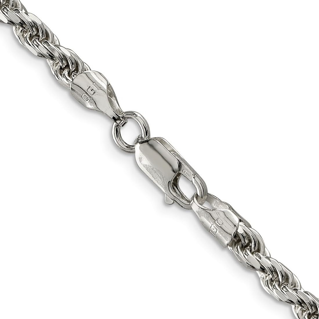 925 Sterling Silver D-Cut Rope Chain Necklace for Women & Men - Adjustable Lengths 16