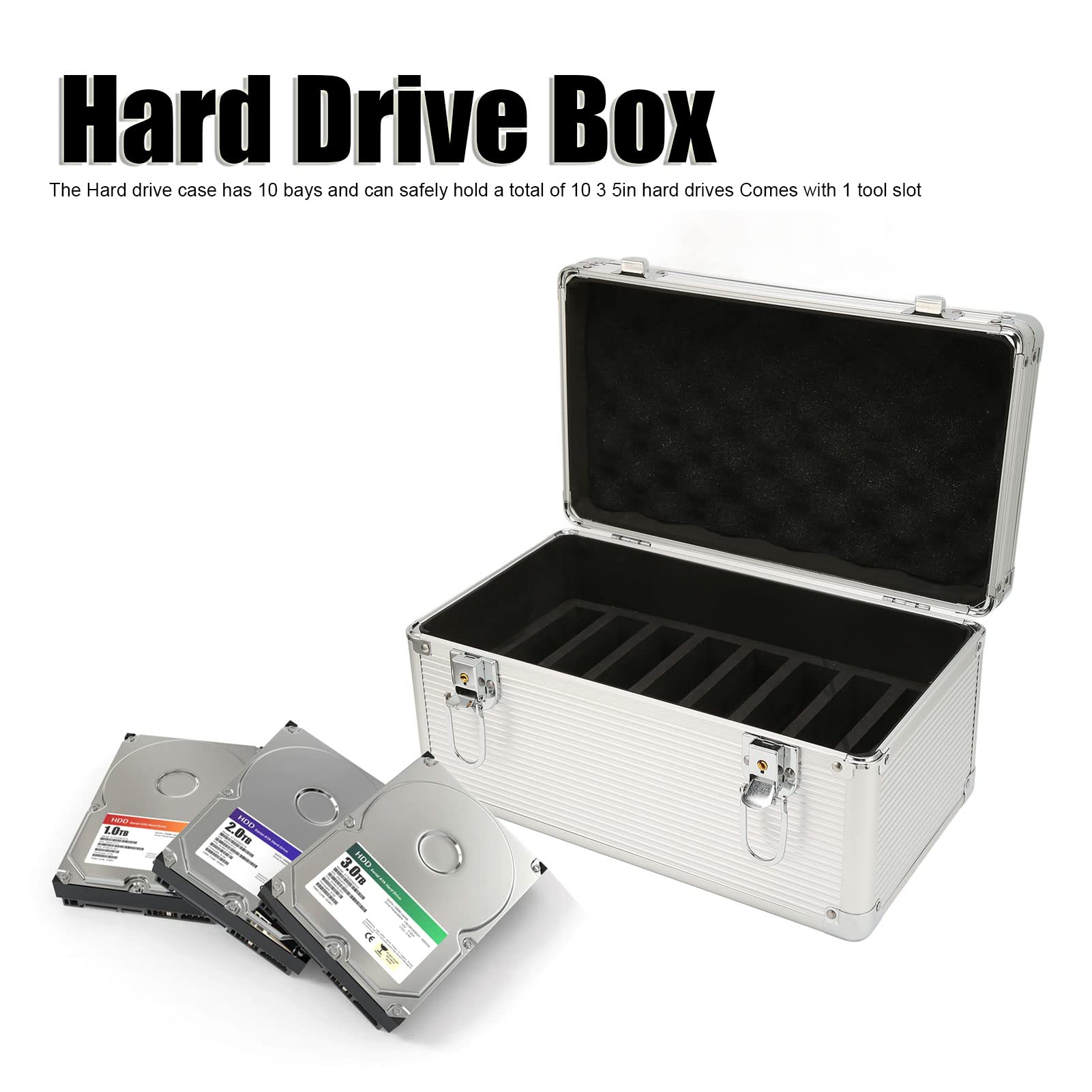 Bewinner Shockproof Hard Drive Storage Case - 10 Bay HDD Protection Box with Security Lock for 3.5in Hard Drives | Ideal for Data Backup, Server Storage & Office Organization