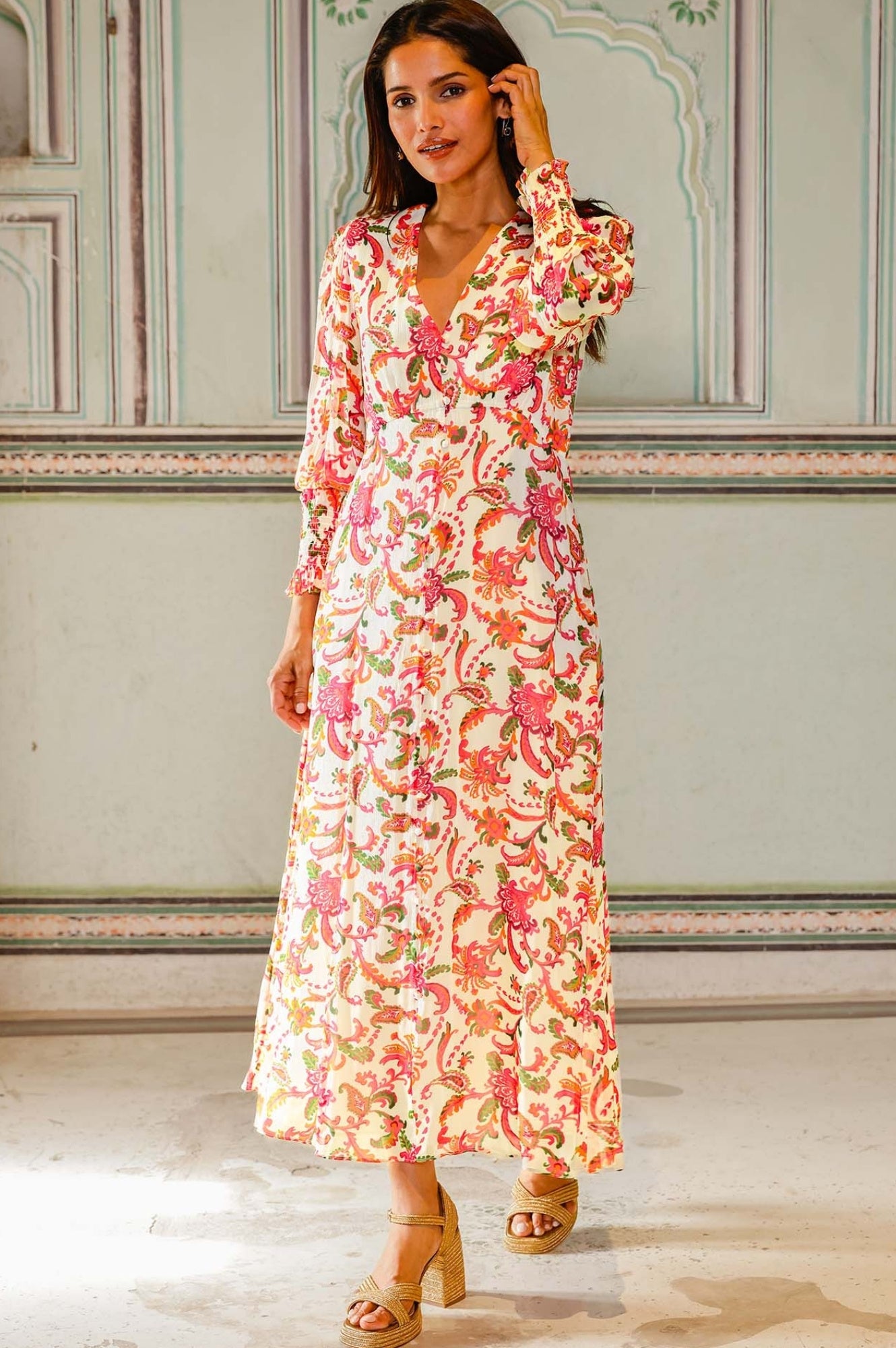 Long Sleeve Sally Anne Dress | Paisley Floral Print Women's Fashion Dress for Casual Wear, Office & Special Occasions