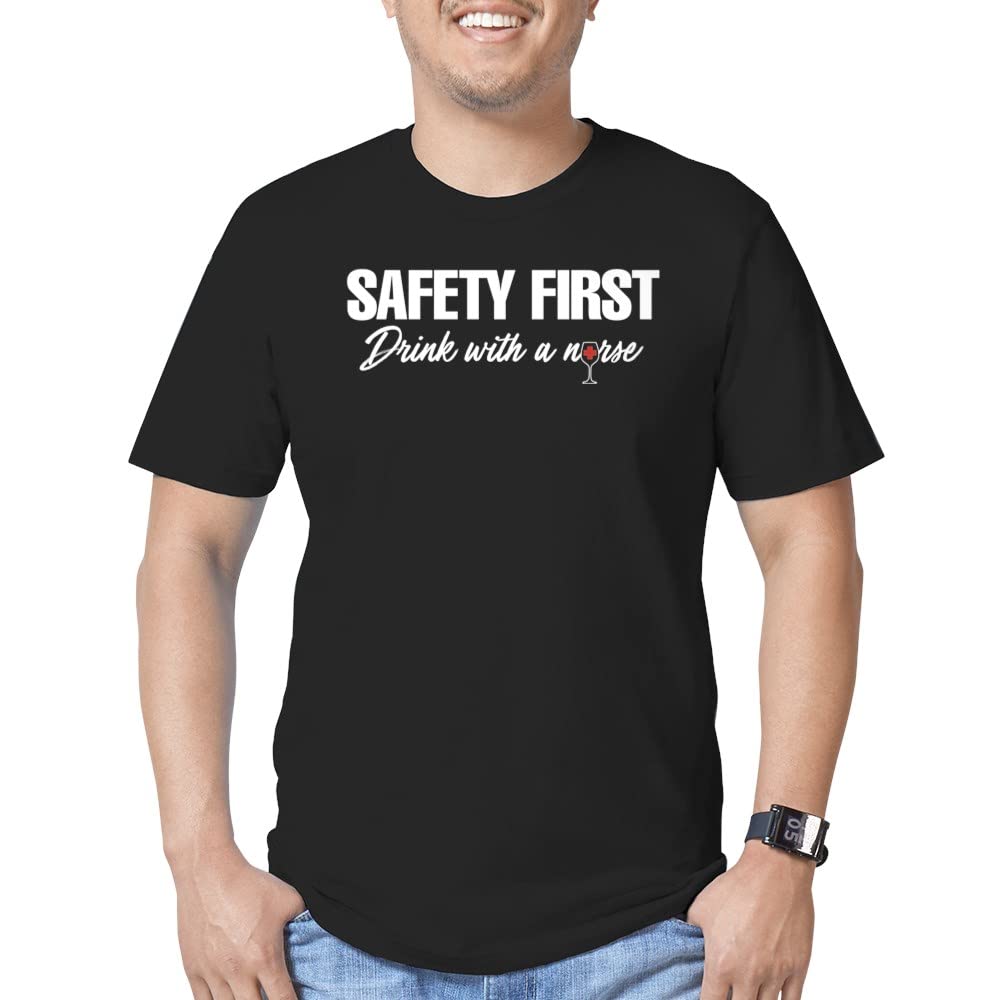 Safety First Drink Wit Men's Fitted T-Shirt - Funny Slogan Tee for Coffee Lovers - Perfect for Baristas, Office Workers & Coffee Shop Hangouts