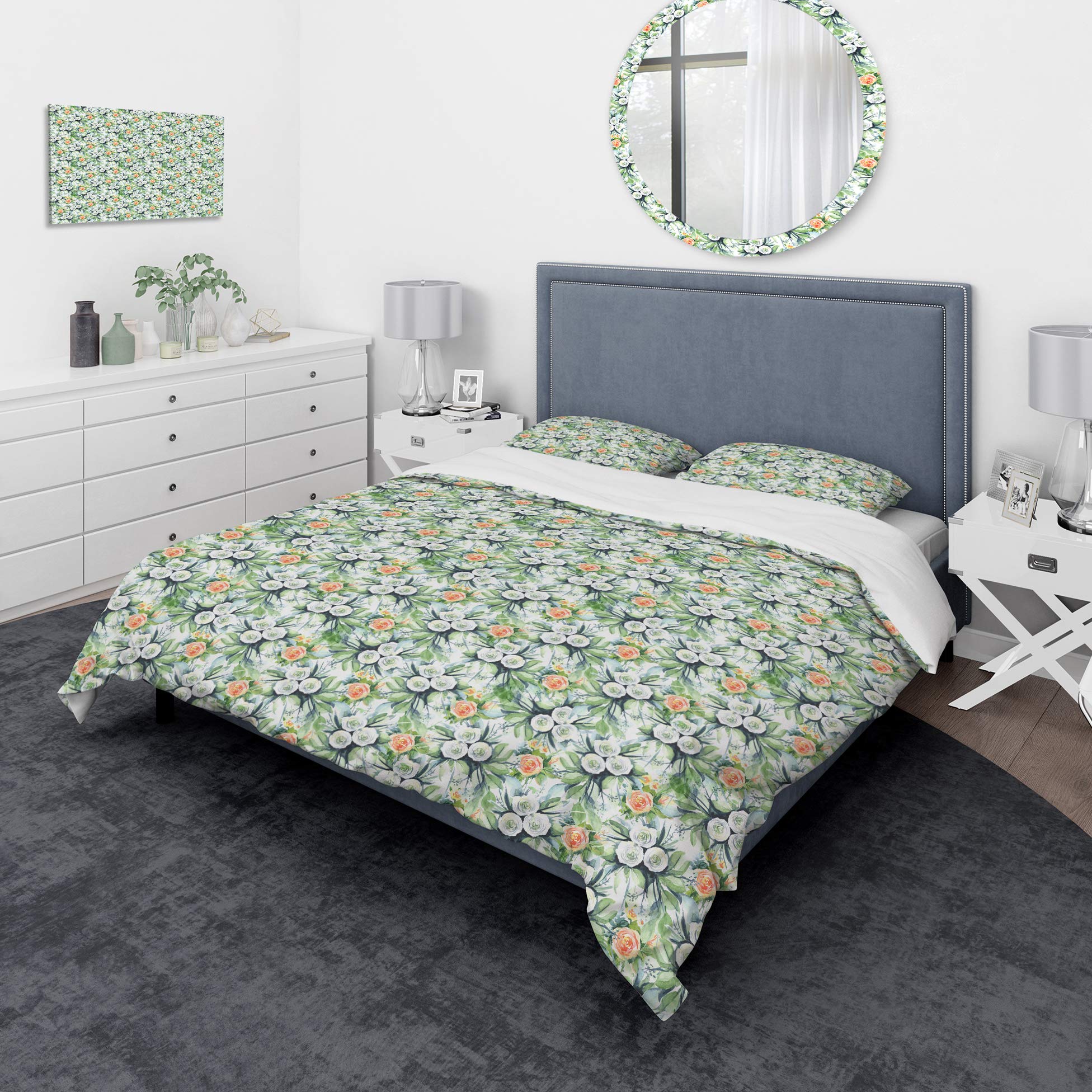 Nautical Floral Duvet Cover Set King - Coastal Bedding for All Seasons