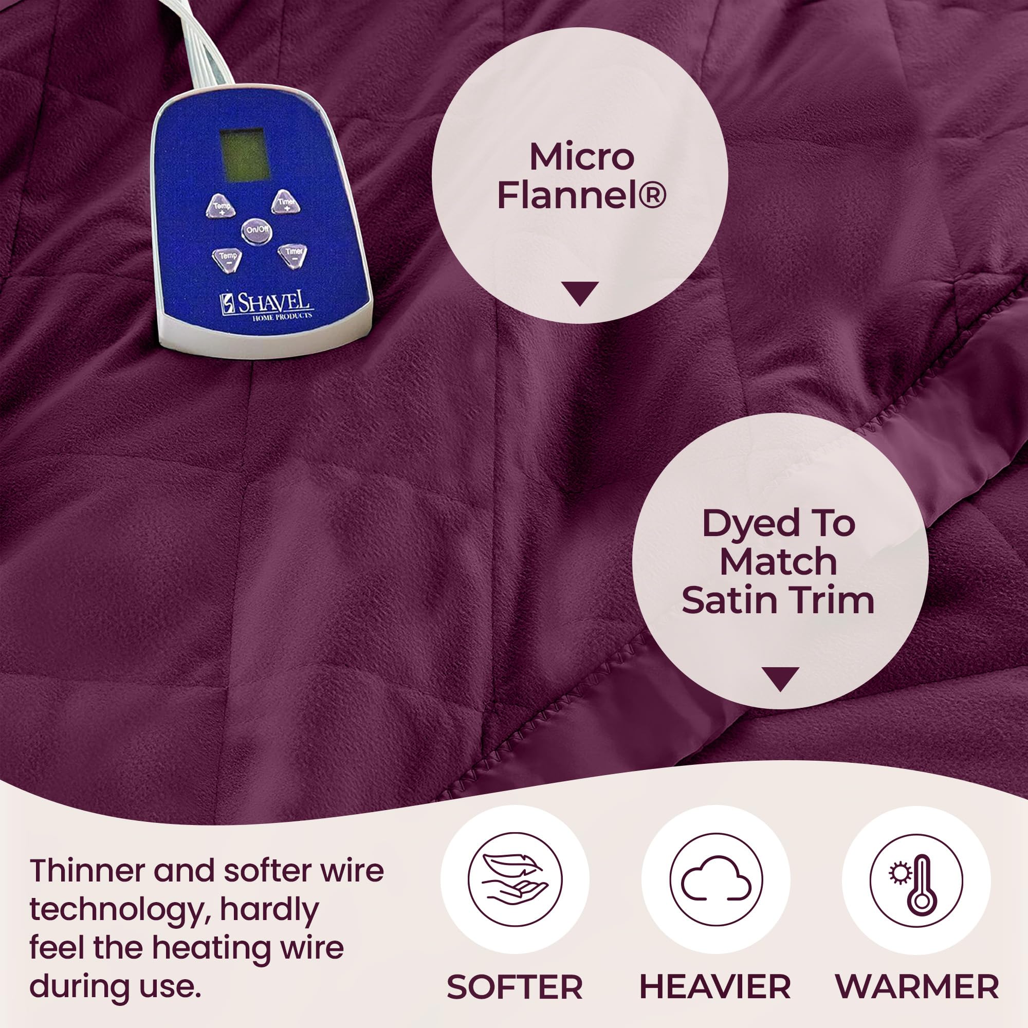 Thermee Micro Flannel Full Size Heated Blanket - 10 Adjustable Heat Settings, Programmable Electric Warming Blanket, Ultra Soft & Fast Heating Throw for Cozy Comfort (Burgundy) | Perfect for Cold Nights, Bedroom Relaxation & Winter Lounging