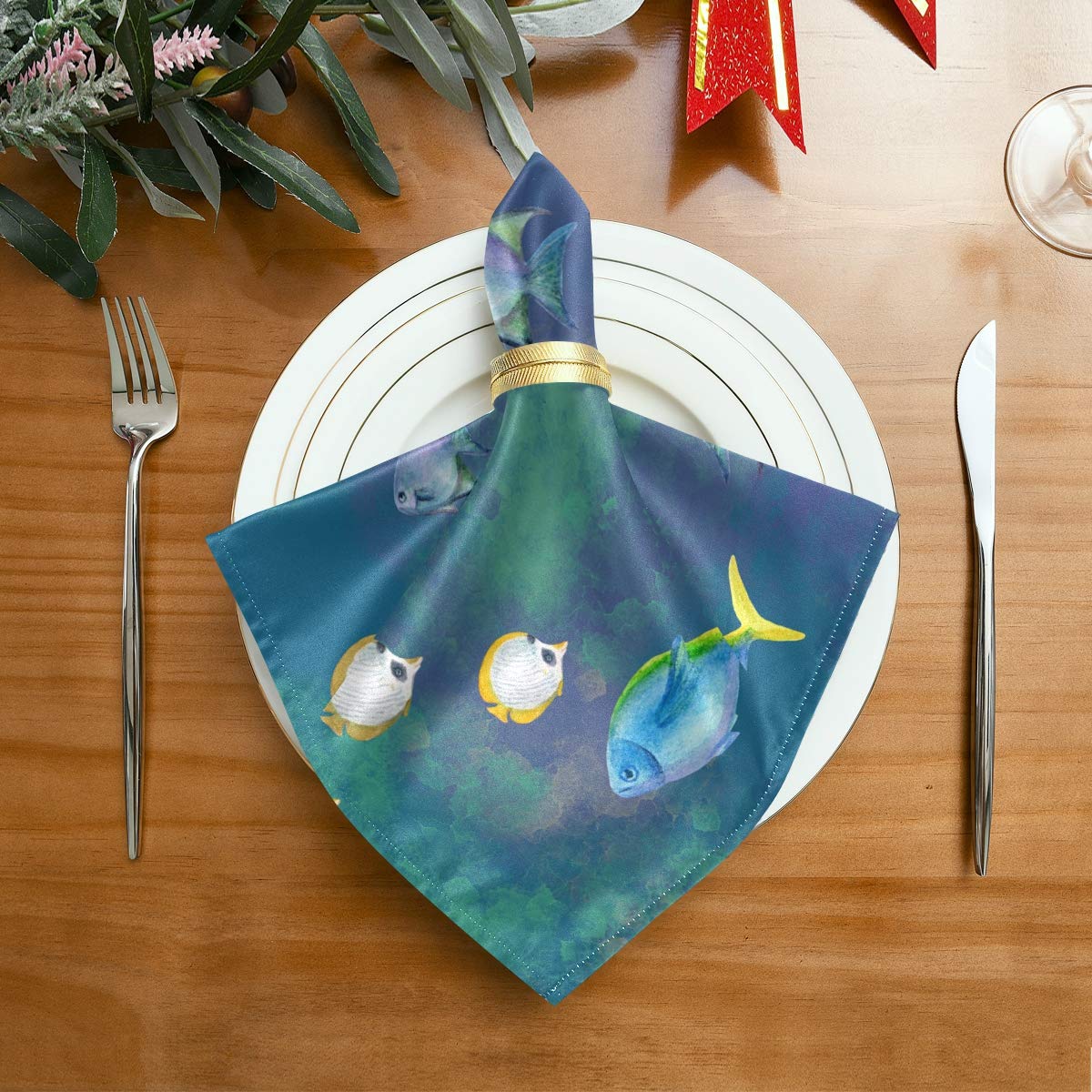 **Bardic 6-Pack Reusable Cloth Napkins 20x20 Inch - Ocean Animal Print Washable Dinner Napkins for Holiday Parties, Restaurants, Banquets & Everyday Dining**