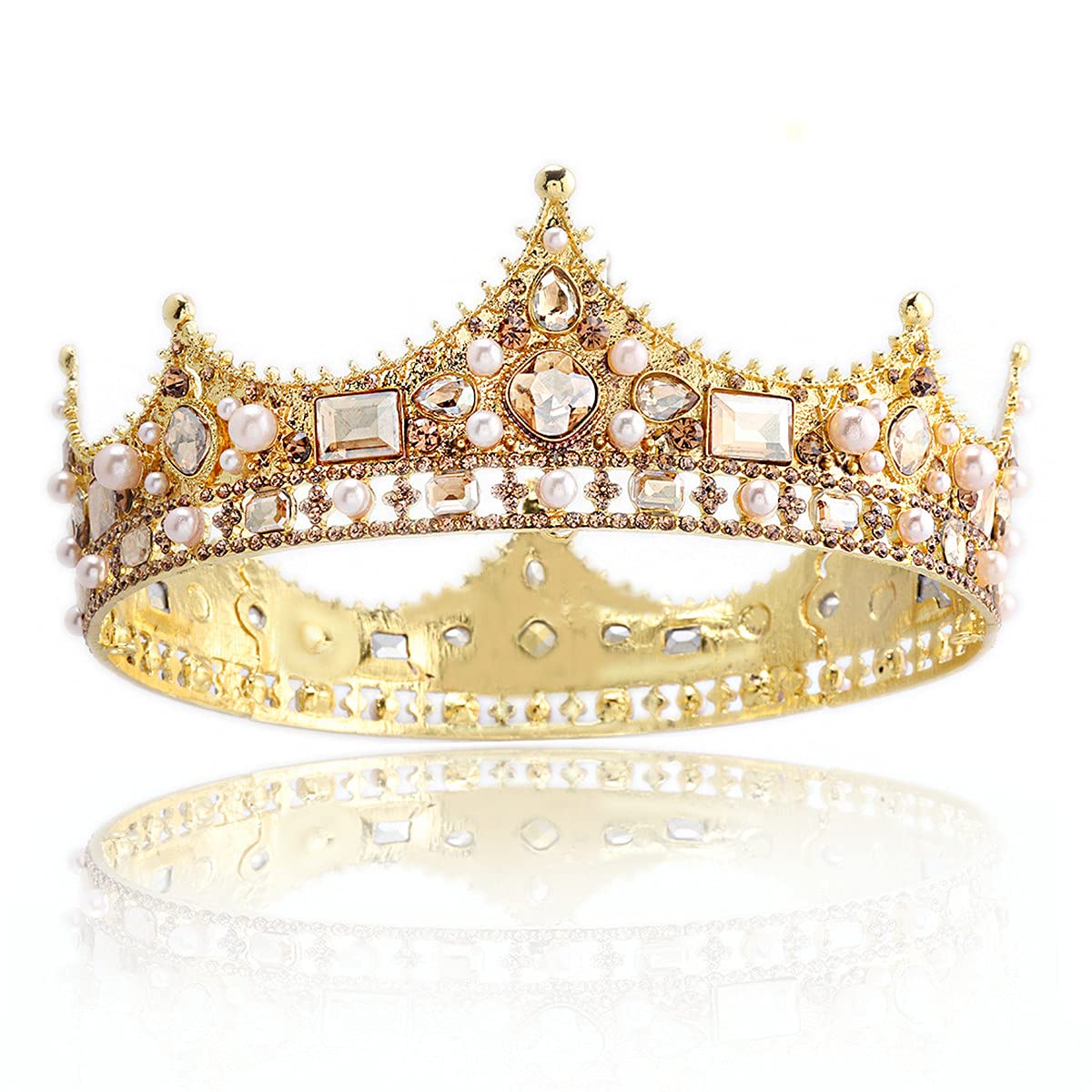 Royal Full King Crown - Metal Tiara Crown for Men, Prom King Party Costume Accessories, Medieval Knight Halloween Cosplay, Wedding Ceremony & Birthday Celebration
