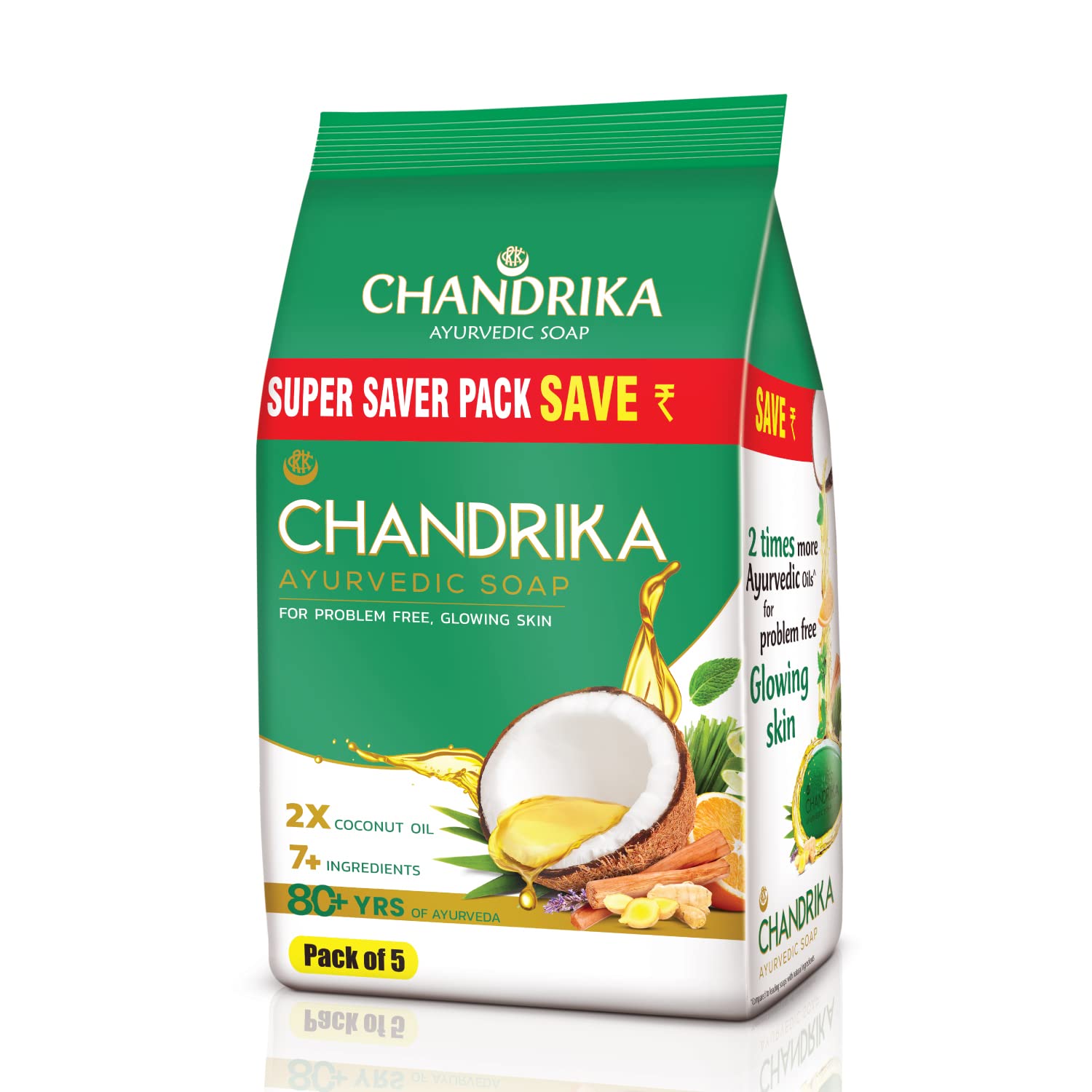 Chandrika Ayurvedic Soap with Double Coconut Oil & Natural Herbs | Handmade Organic Soap for Glowing Skin | Moisturizing & Gentle Cleansing | Suitable for All Skin Types | 70g Bar (5-Pack) | Perfect for Daily Skincare Routine & Ayurvedic Wellness