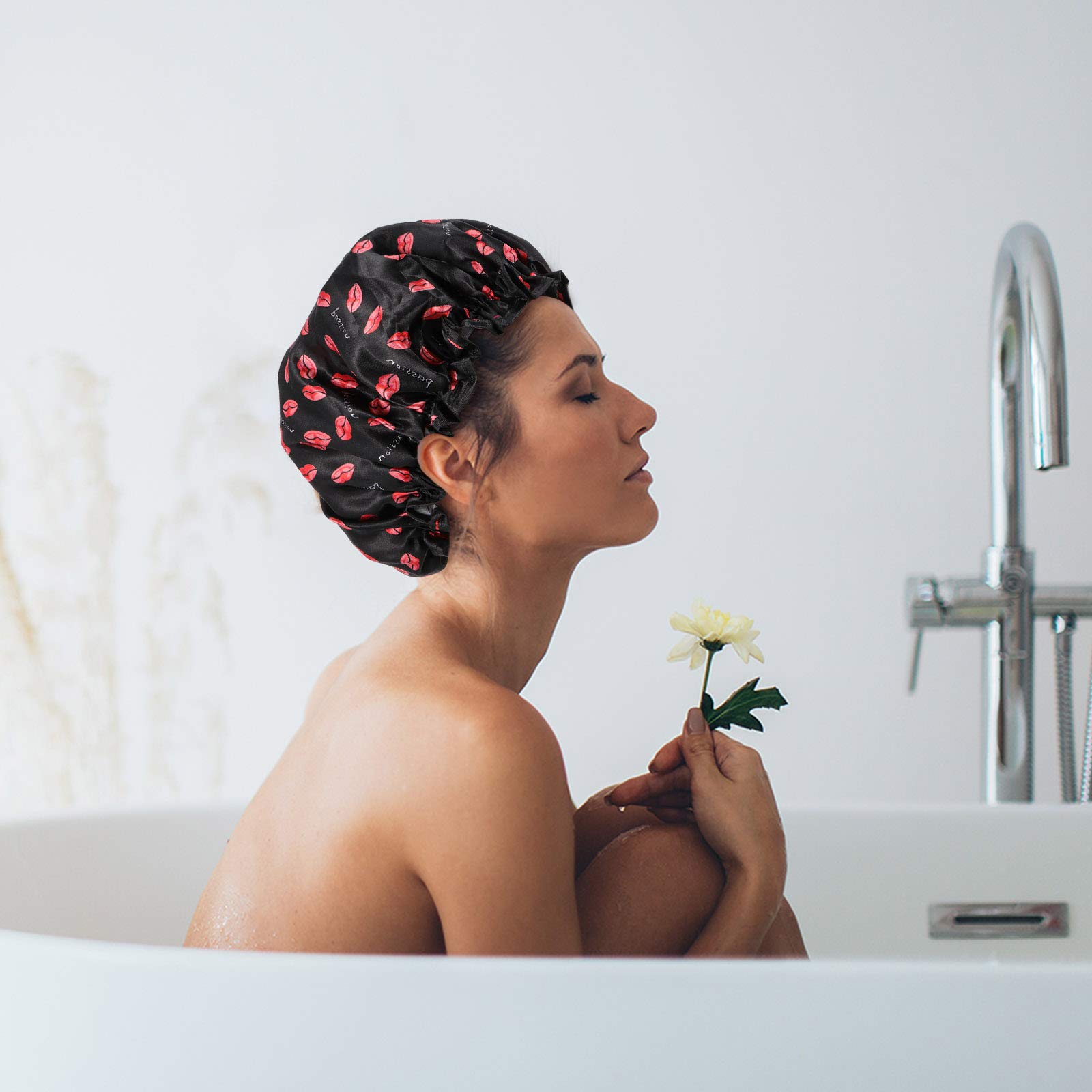 3pcs Printed Shower Caps for Women - Silk Sleep Bonnet & Bath Hat - Waterproof PEVA Material for Hair Protection During Shower, Sleep & Spa - Cute Floral Design