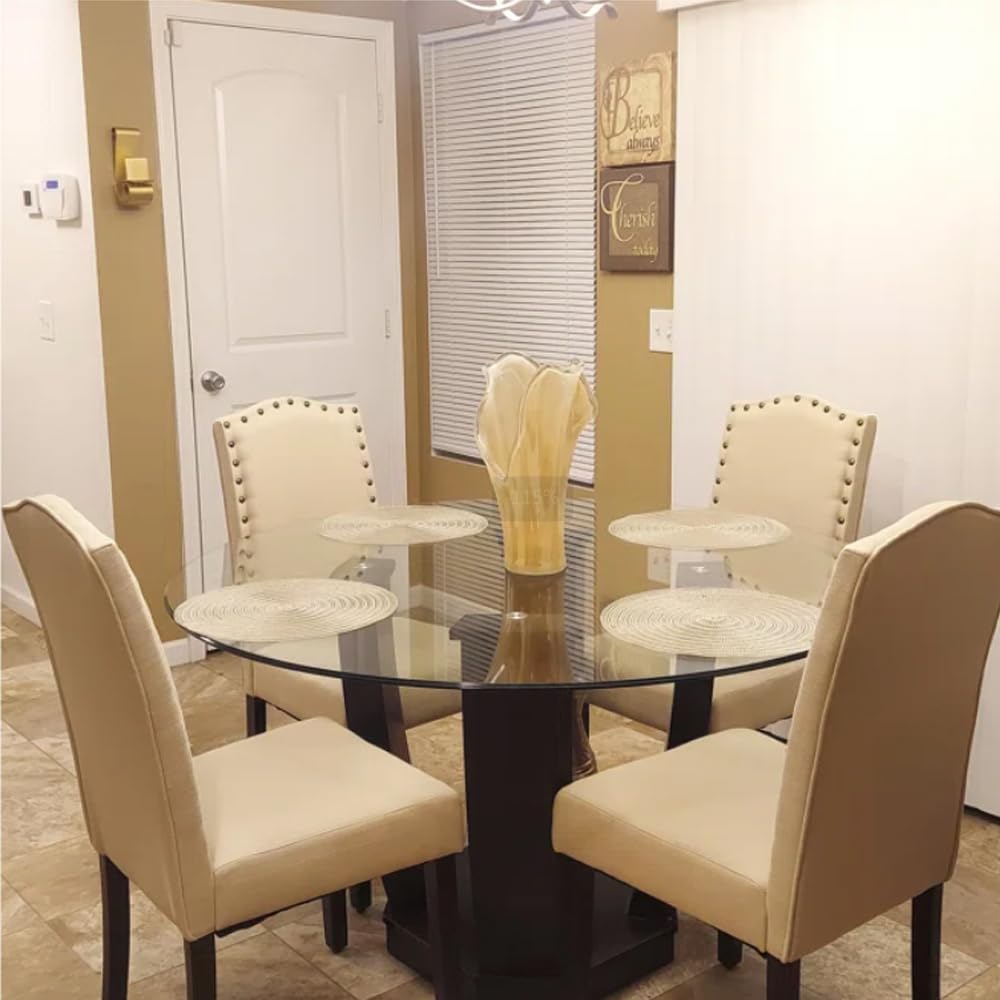 LSSBOUGHT Set of 2 Upholstered Parsons Dining Chairs - Beige Fabric Kitchen Chairs with Solid Wood Frame & Nailhead Trim - Perfect for Dining Room, Kitchen, and Breakfast Nook