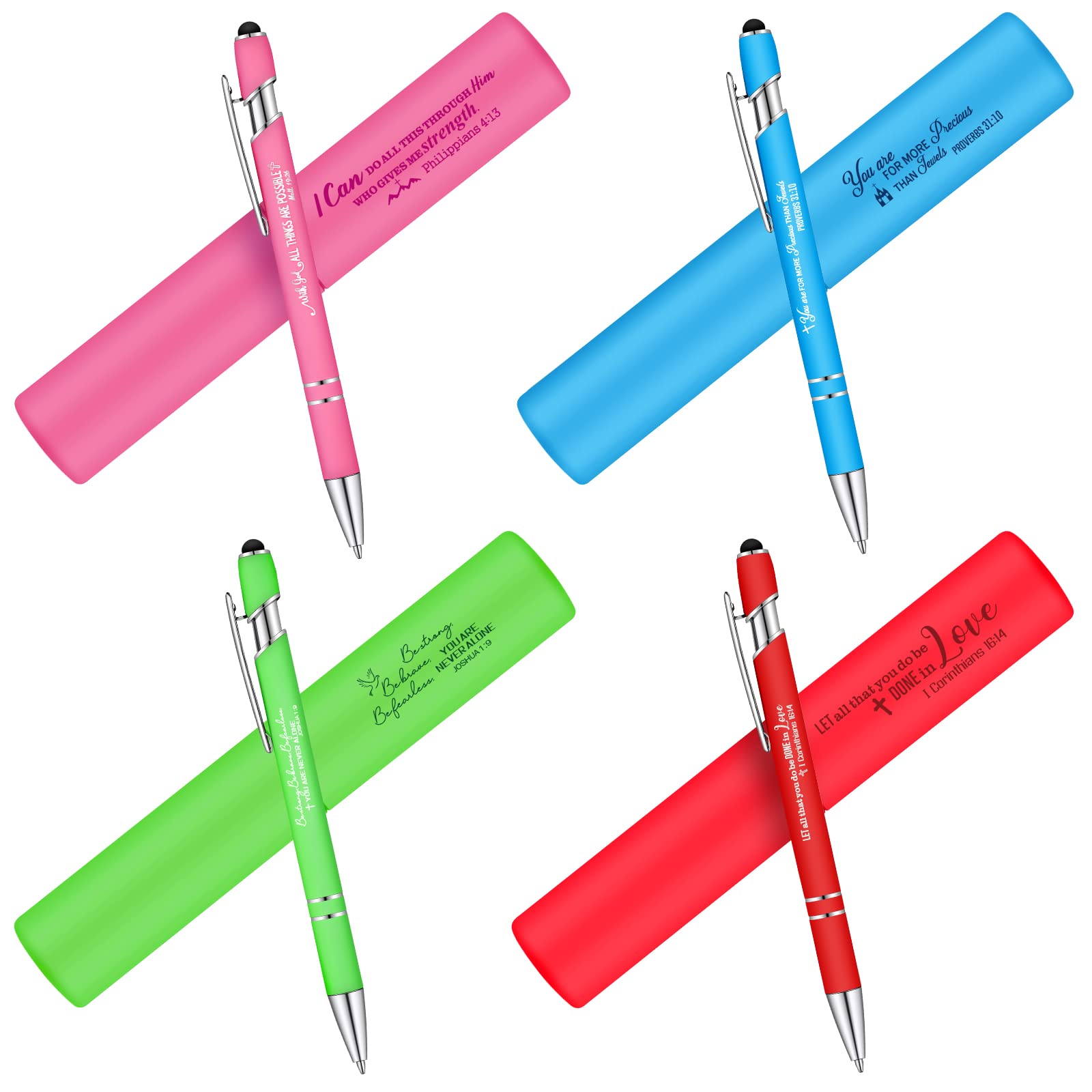 Eersida 4-Pack Inspirational Bible Pens with Bible Verse Quotes - Refillable Ballpoint Pens in Purple for Women & Men - Perfect for Journaling, Bible Study & Gift Giving (Includes Matching Gift Case)